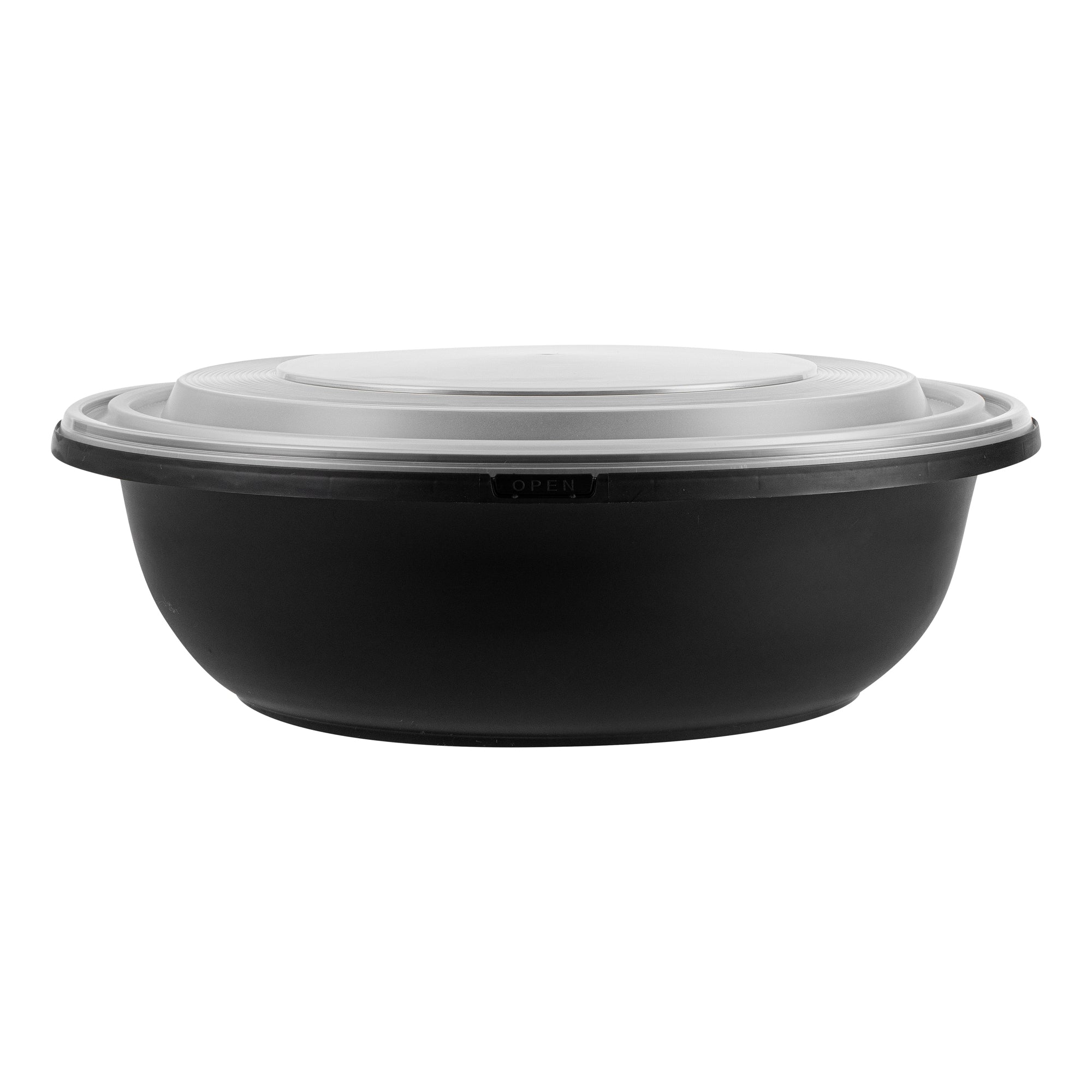 Cater Tek 142 oz Round Black Plastic Catering / Serving Bowl - with Clear Lid, Microwavable - 11 3/4" x 11 3/4" x 4" - 25 count box