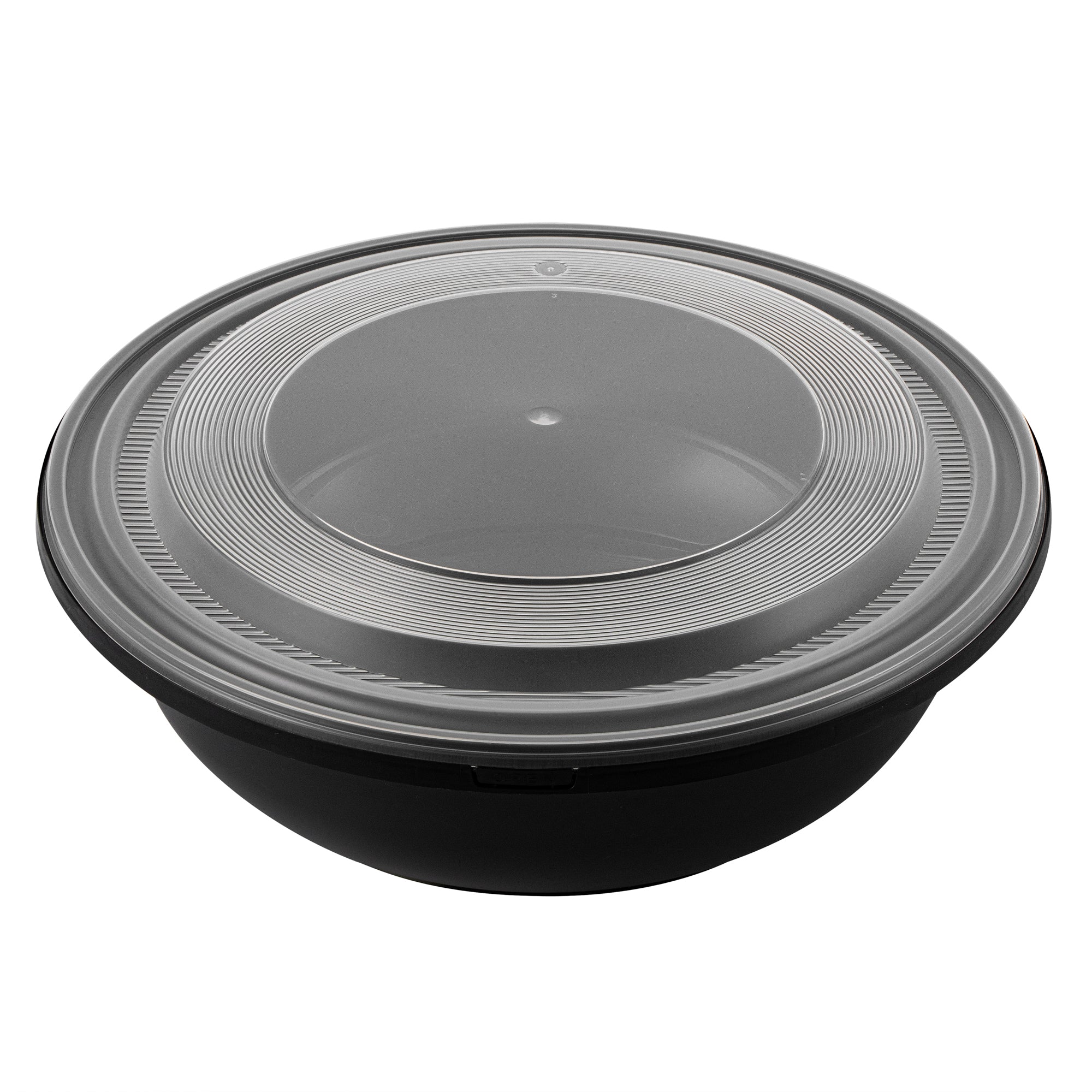 Cater Tek 142 oz Round Black Plastic Catering / Serving Bowl - with Clear Lid, Microwavable - 11 3/4" x 11 3/4" x 4" - 25 count box