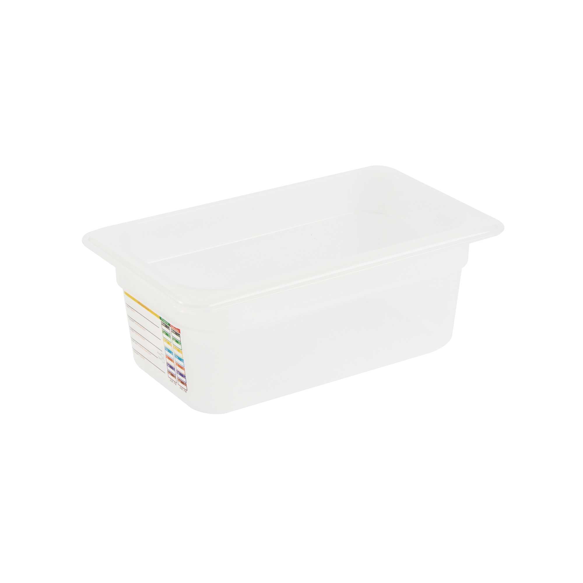 Met Lux Rectangle White Polypropylene 1/4 Size Food Pan - 4" Deep, with Label - 1 count box