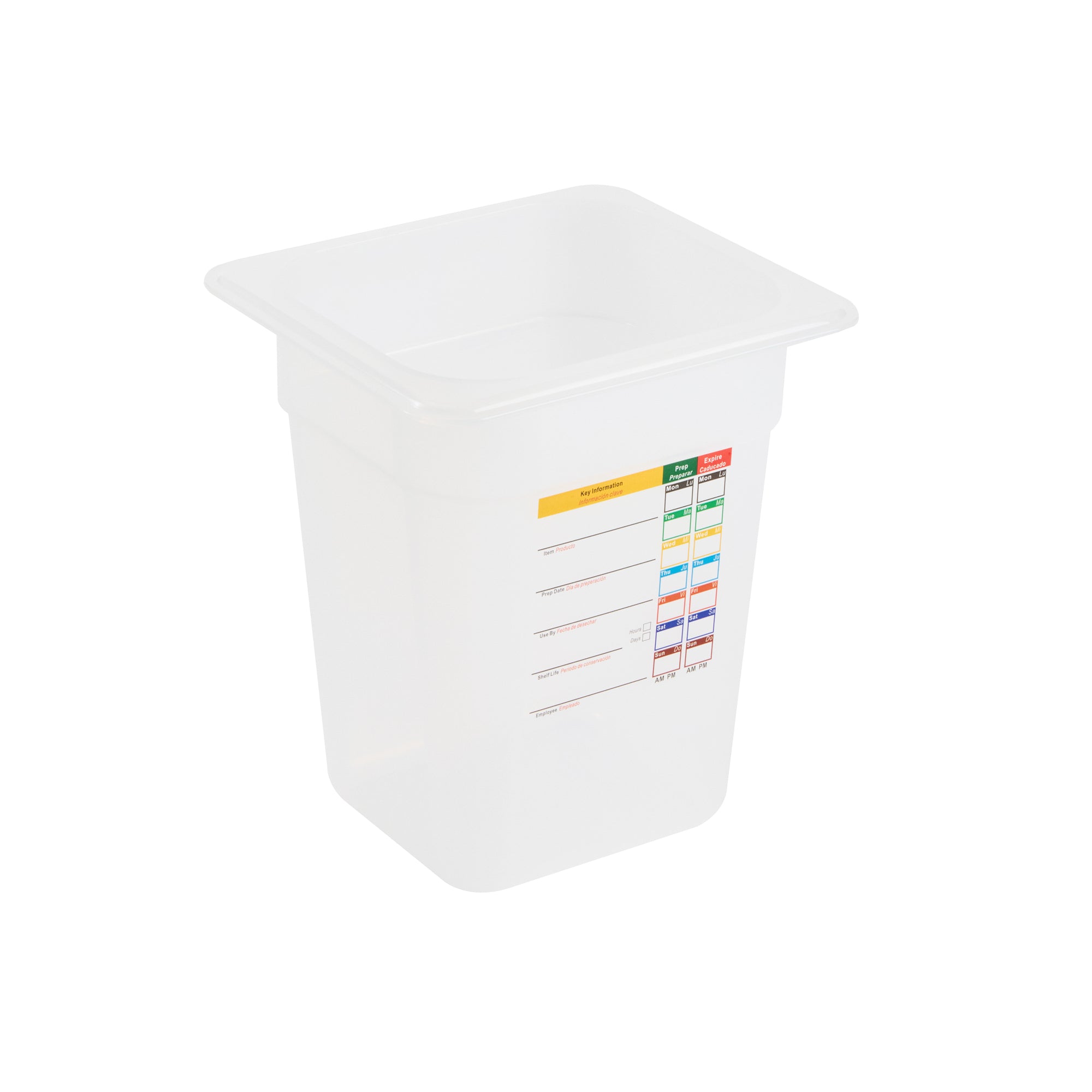 Met Lux Square White Polypropylene 1/6 Size Food Pan - 8" Deep, with Label - 6 3/4" x 6 1/4" x 7 3/4" - 10 count box