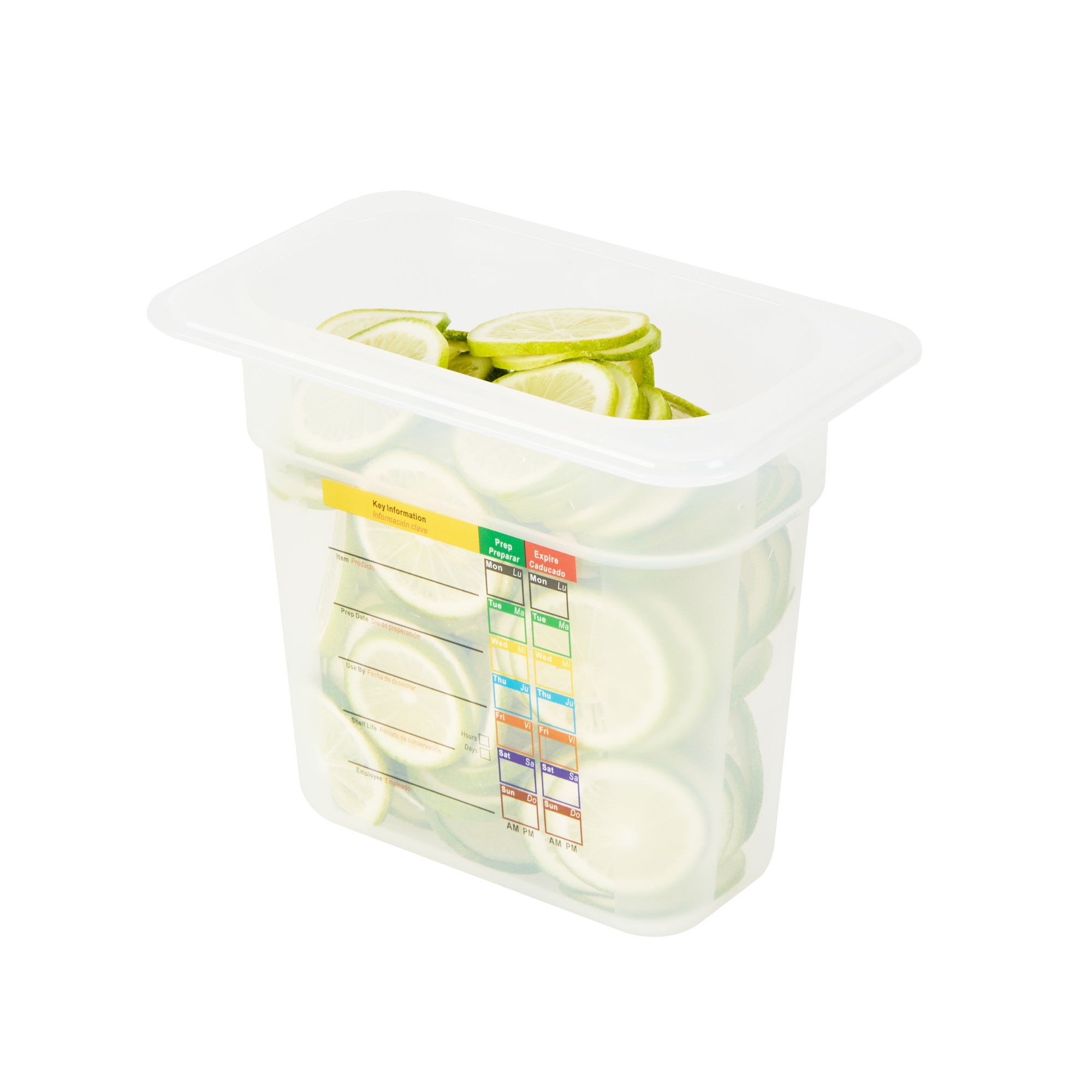 Met Lux Rectangle White Polypropylene 1/9 Size Food Pan - 6" Deep, with Label - 10 count box