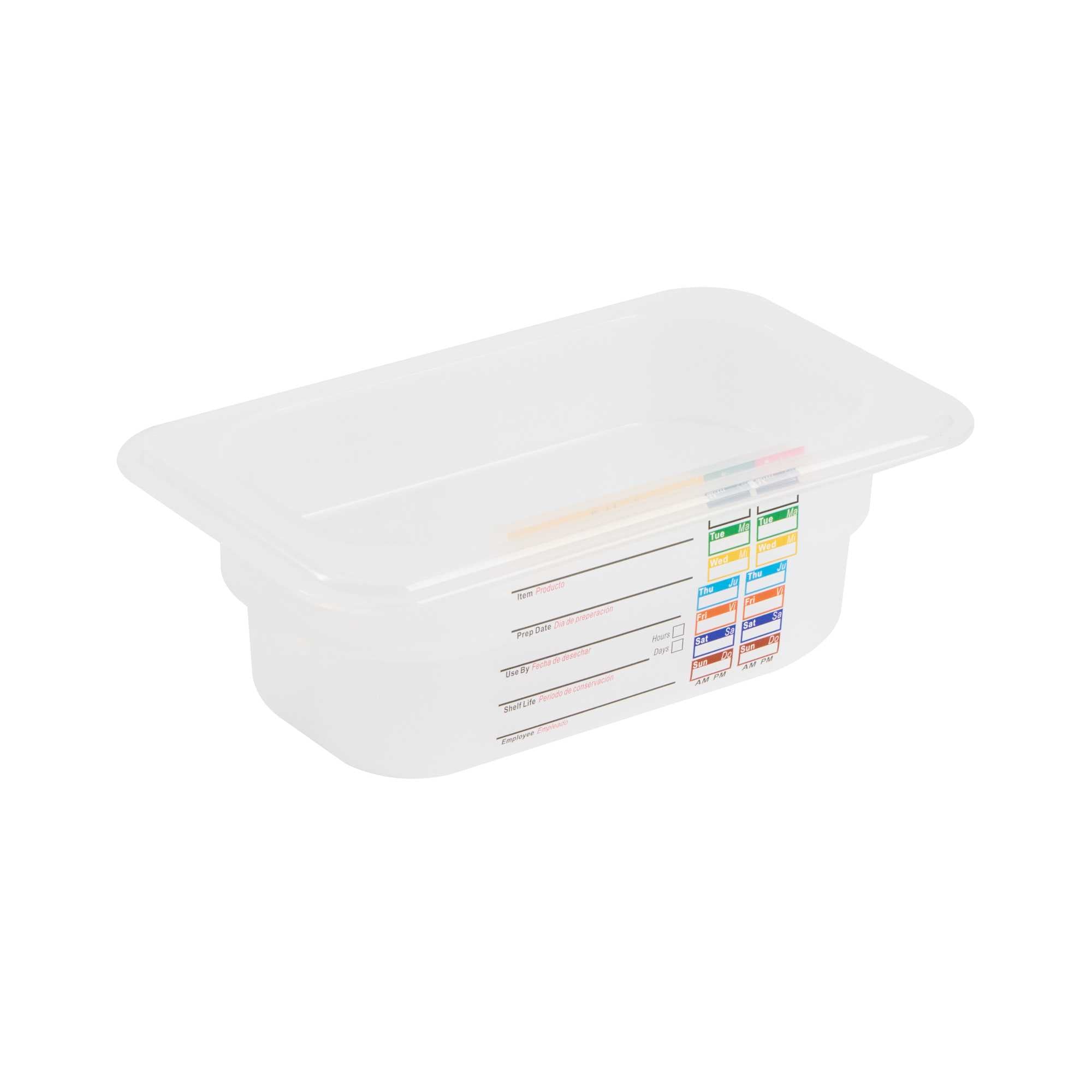 Met Lux Rectangle White Polypropylene 1/9 Size Food Pan - 2.5" Deep, with Label - 1 count box