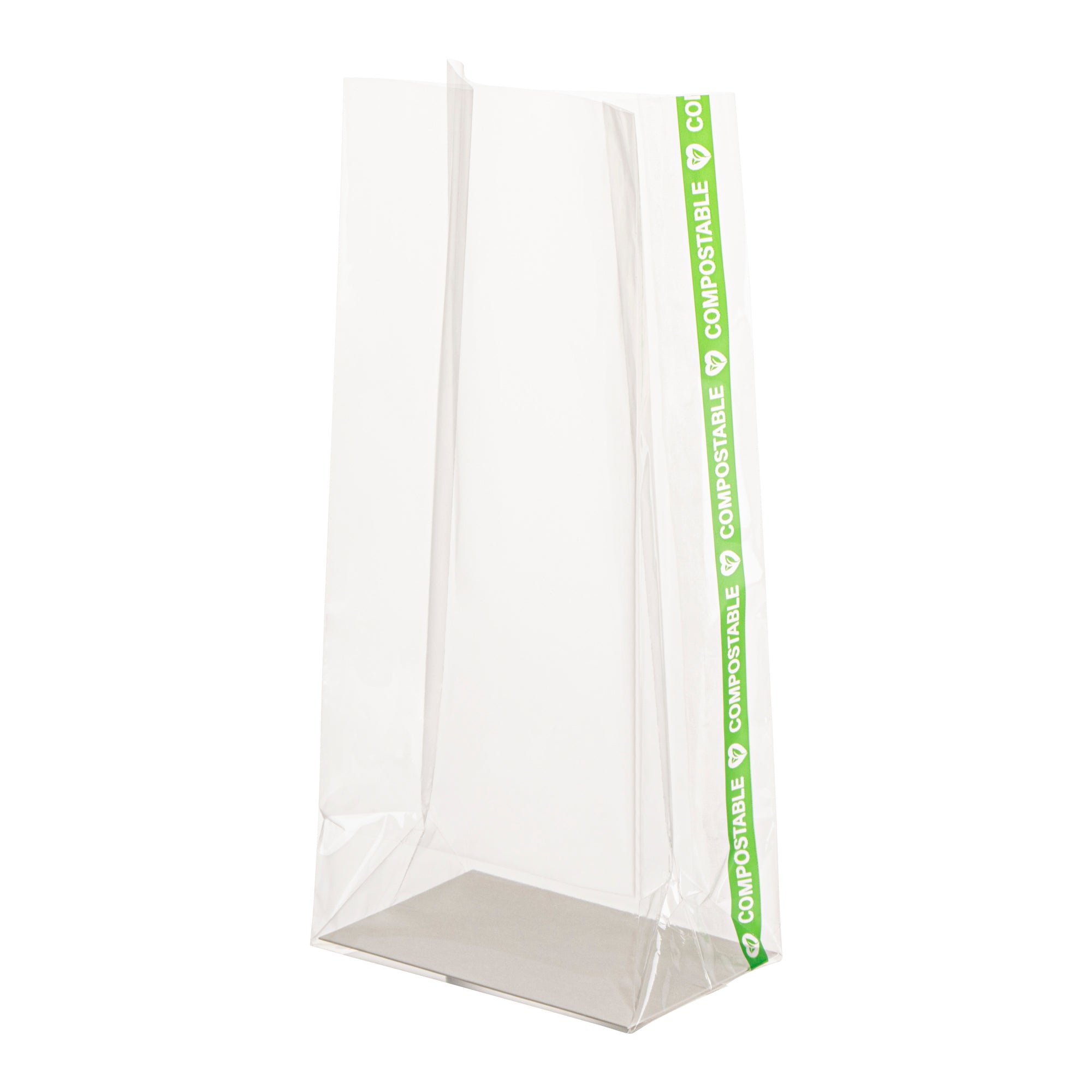 Basic Nature Clear Plastic Gusset Bag - Compostable, Paper Insert, Heat Sealable - 3" x 2" x 6 1/2" - 100 count box