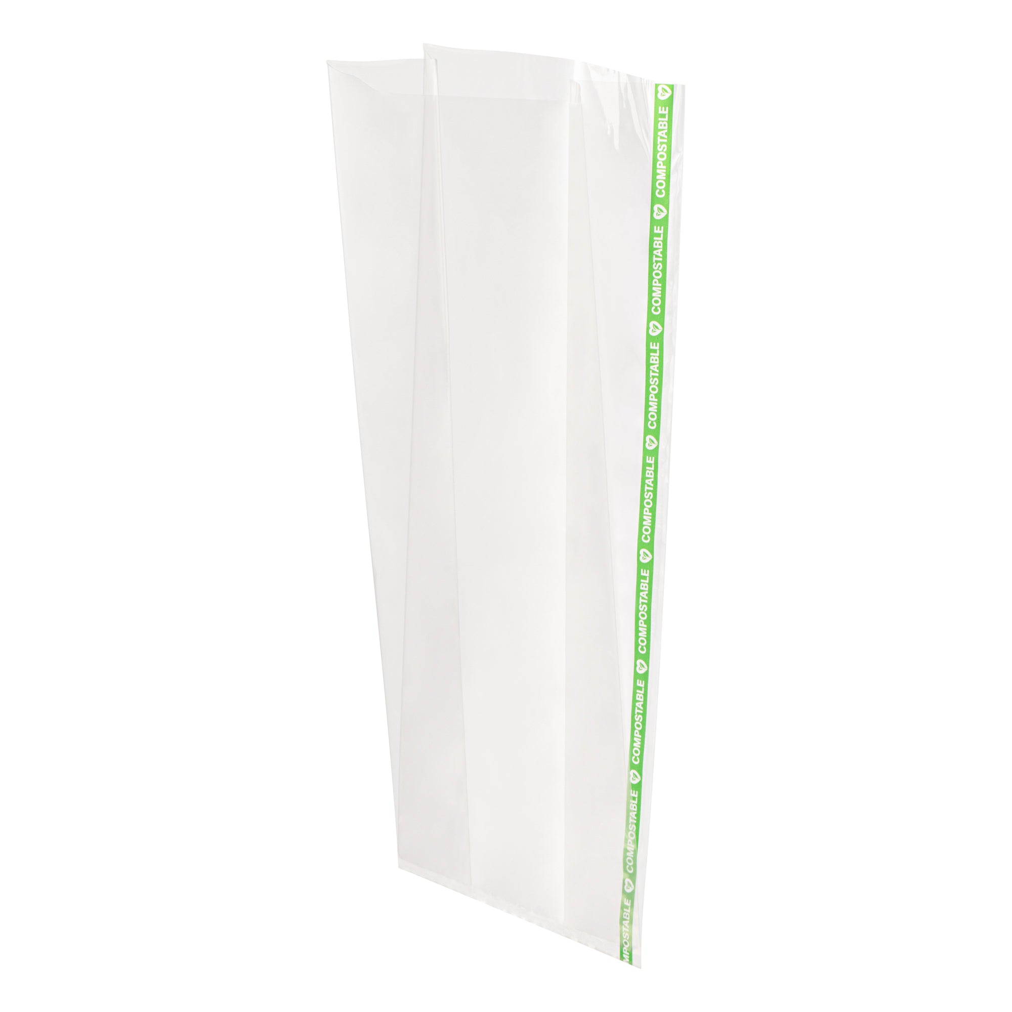 Basic Nature Clear Plastic Gusset Bag - Compostable, High Clarity, Heat Sealable - 5" x 3" x 12" - 100 count box