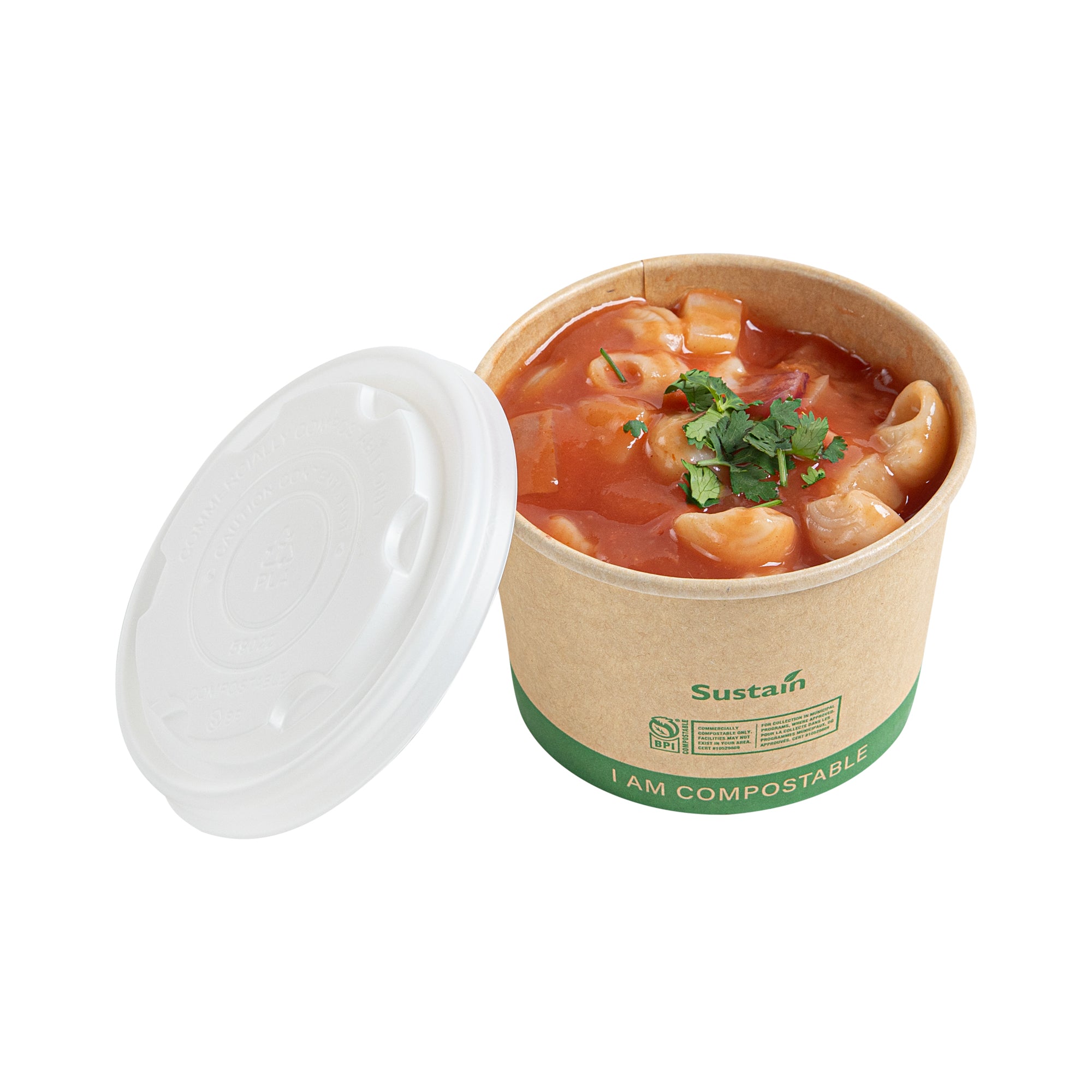 Sustain Round White PLA Plastic Lid - Compostable, Fits 8 oz Soup Container - 25 count box