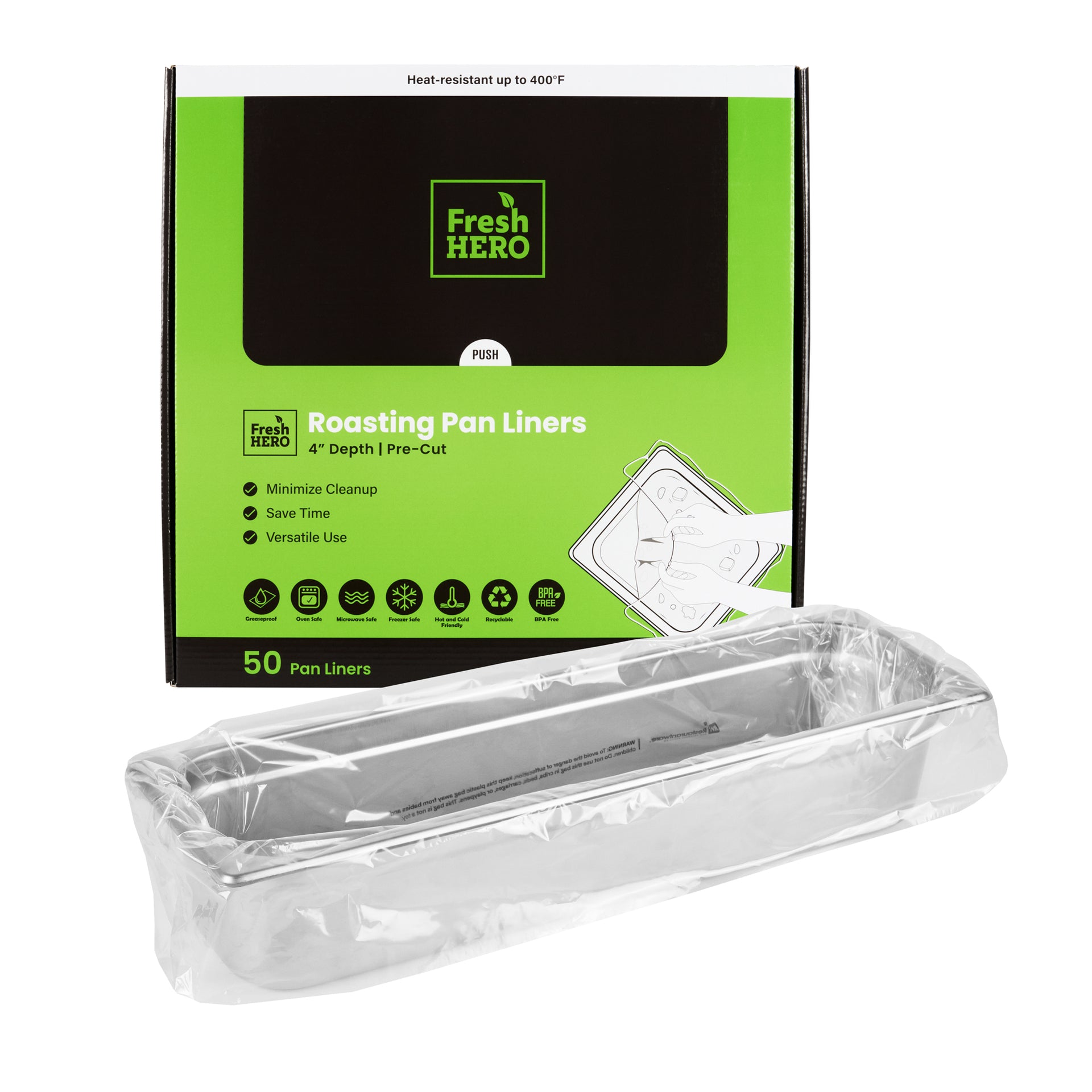 Fresh Hero Nylon Roasting Pan Liner - 4" Depth - 42" x 14" - 50 count box