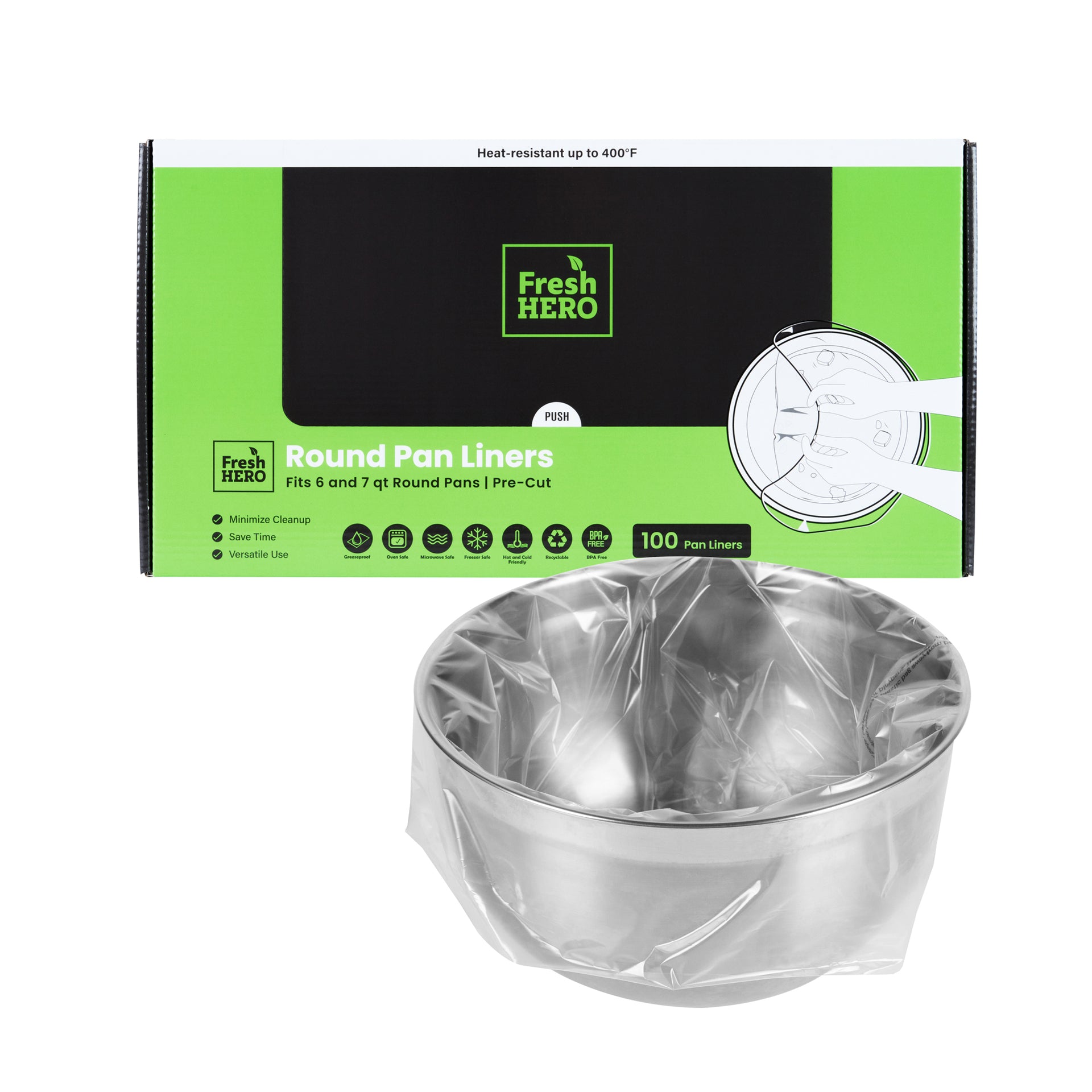 Fresh Hero Round Nylon Pan Liner - Fits 6 and 7 qt Round Pans - 15" x 15" - 100 count box