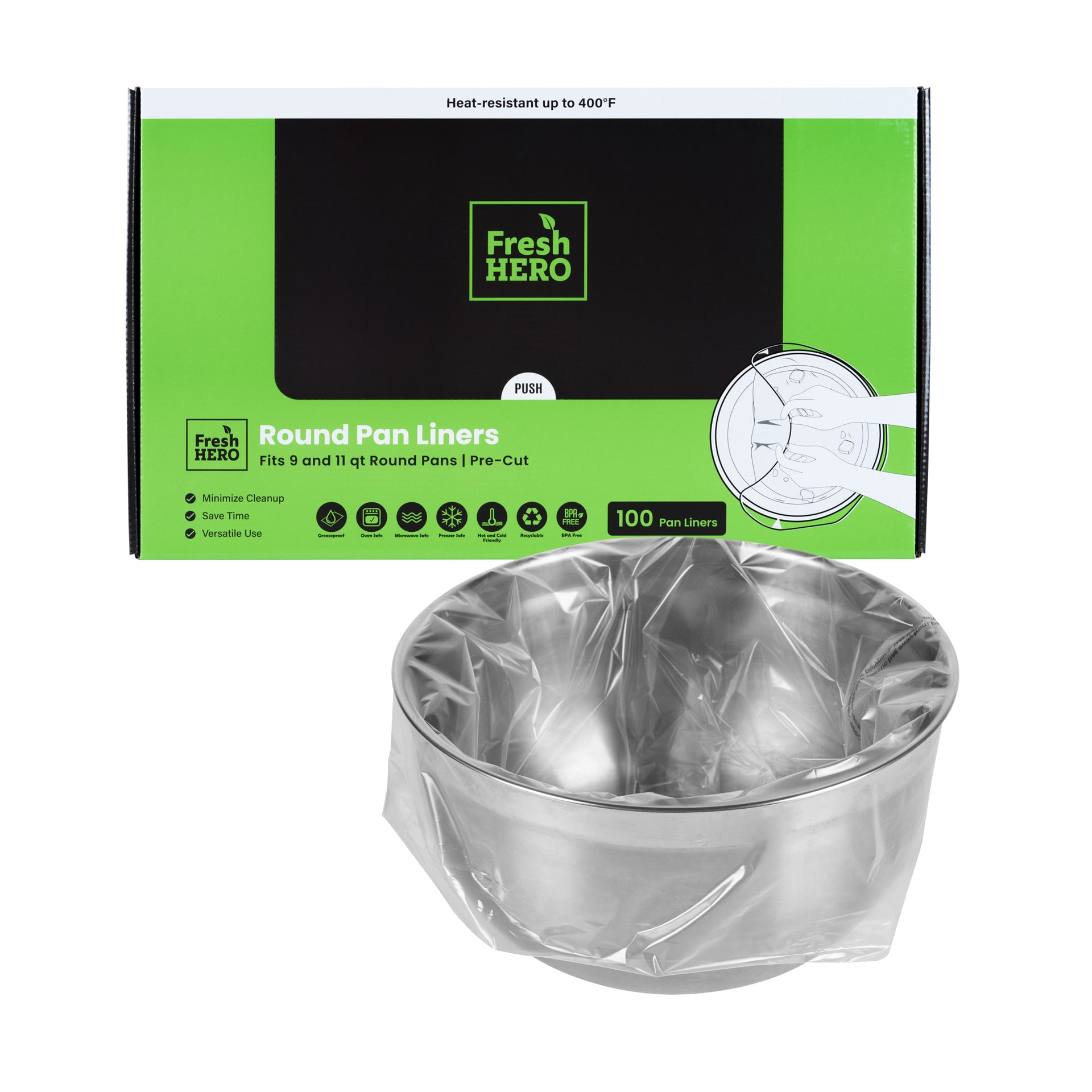 Fresh Hero Round Nylon Pan Liner - Fits 9 and 11 qt Round Pans - 18" x 20" - 100 count box