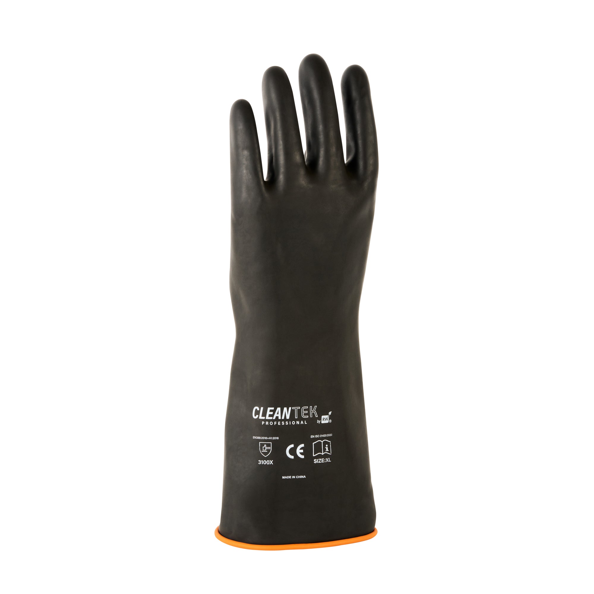 Clean Tek Professional 30 mil Black Latex Chemical-Resistant Gloves - Unlined, Heavy Duty - 13 3/4" - Pair - 1 count box