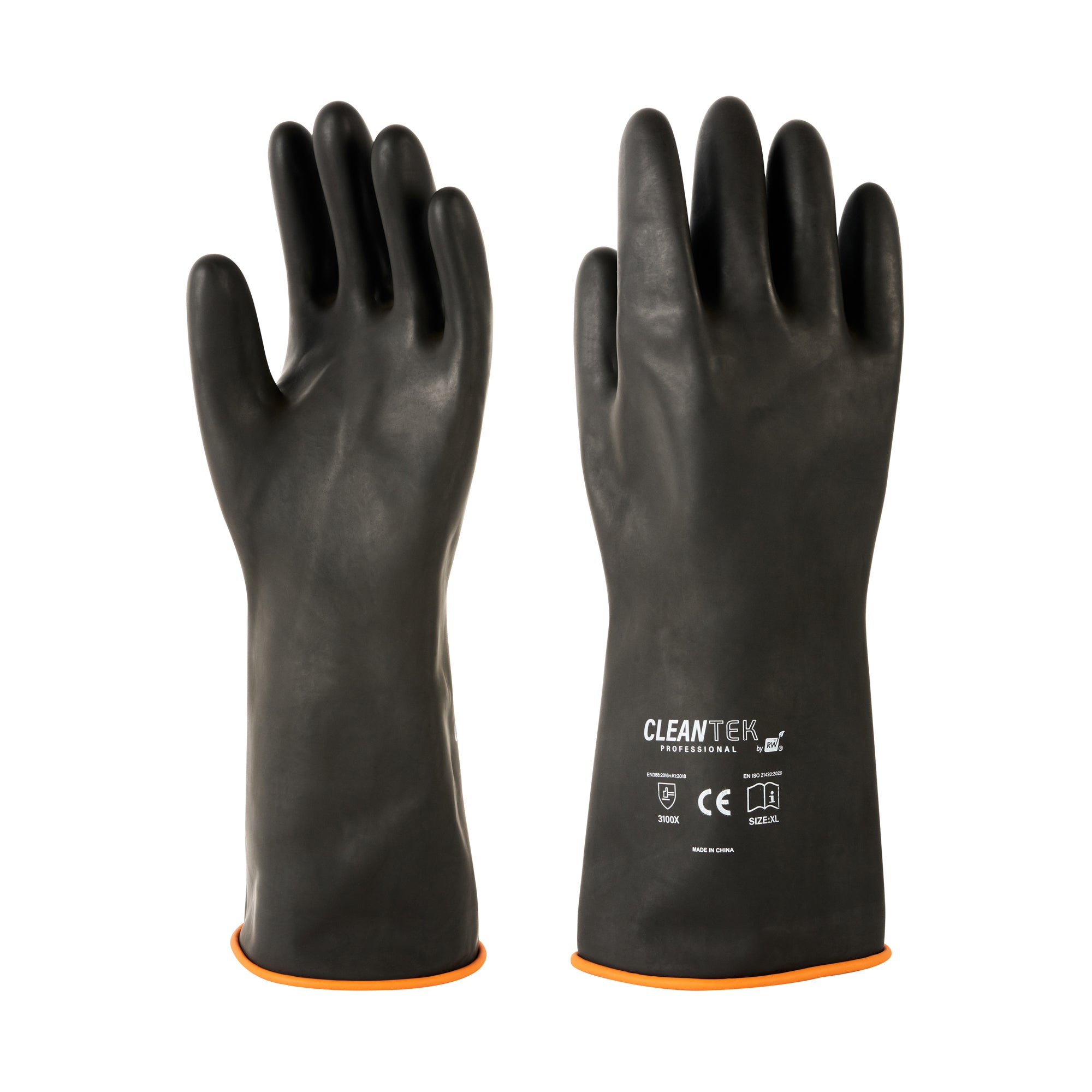 Clean Tek Professional 30 mil Black Latex Chemical-Resistant Gloves - Unlined, Heavy Duty - 13 3/4" - Pair - 1 count box