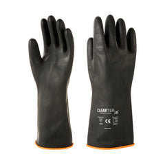 Clean Tek Professional 30 mil Black Latex Chemical-Resistant Gloves - Unlined, Heavy Duty - 13 3/4