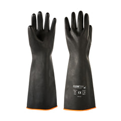 Clean Tek Professional 30 mil Black Latex Chemical-Resistant Gloves - Unlined, Heavy Duty - 17 3/4