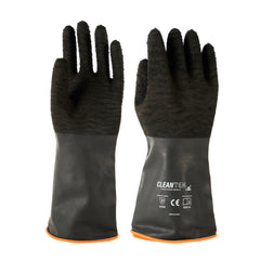 Clean Tek Professional 35 mil Black Latex Chemical-Resistant Gloves - Non-Slip, Unlined, Heavy Duty - 13 3/4