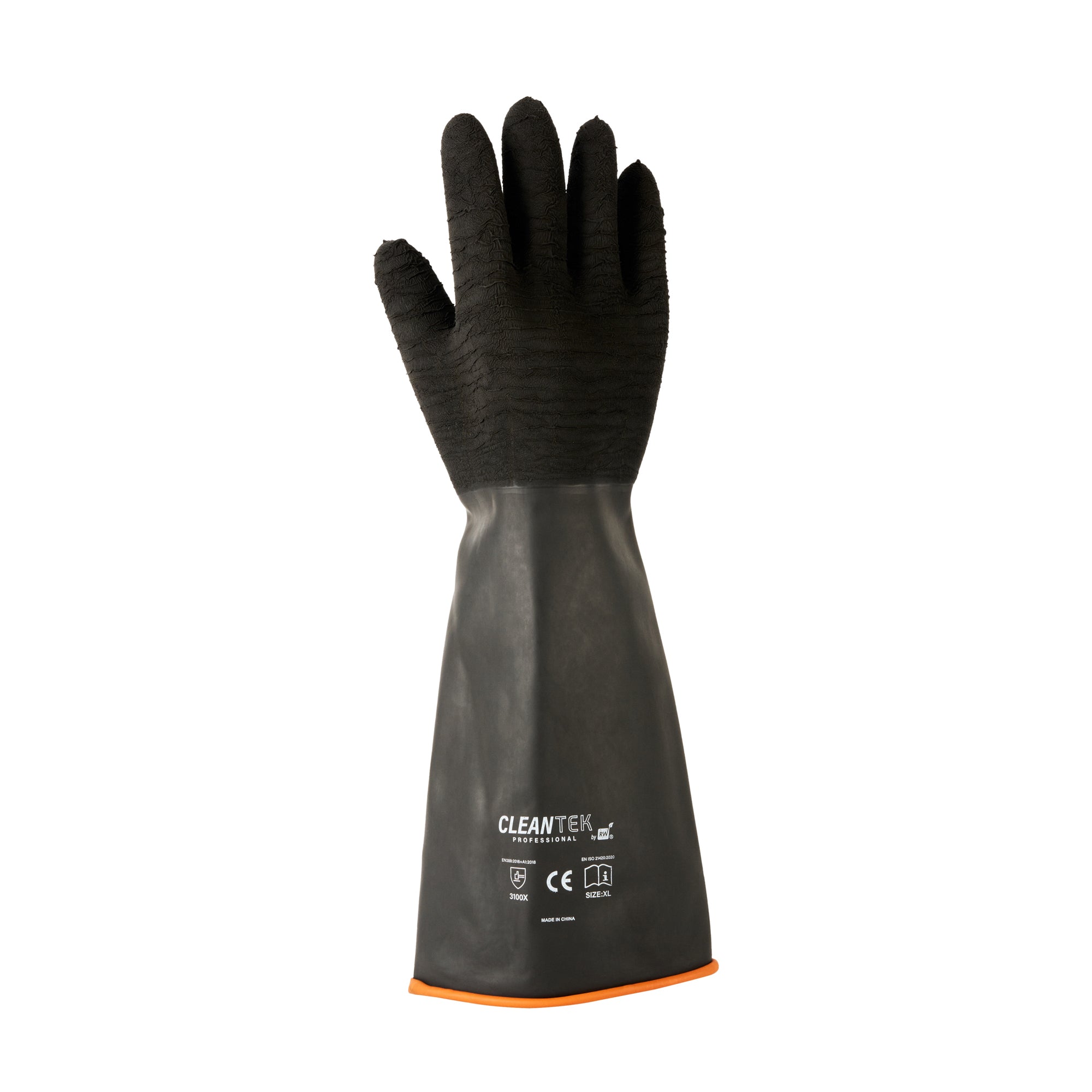 Clean Tek Professional 35 mil Black Latex Chemical-Resistant Gloves - Non-Slip, Unlined, Heavy Duty - 17 3/4" - Pair - 1 count box