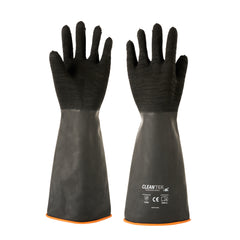 Clean Tek Professional 35 mil Black Latex Chemical-Resistant Gloves - Non-Slip, Unlined, Heavy Duty - 17 3/4