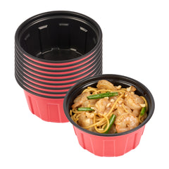 Bento Tek 12 oz Round Red Plastic To Go Box - Microwave-Safe - 4 3/4