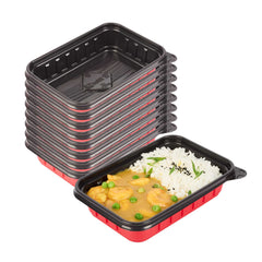 Bento Tek 16 oz Rectangle Red Plastic To Go Box - Microwave-Safe - 7 1/4