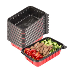 Bento Tek 22 oz Rectangle Red Plastic To Go Box - Microwave-Safe - 7 1/4