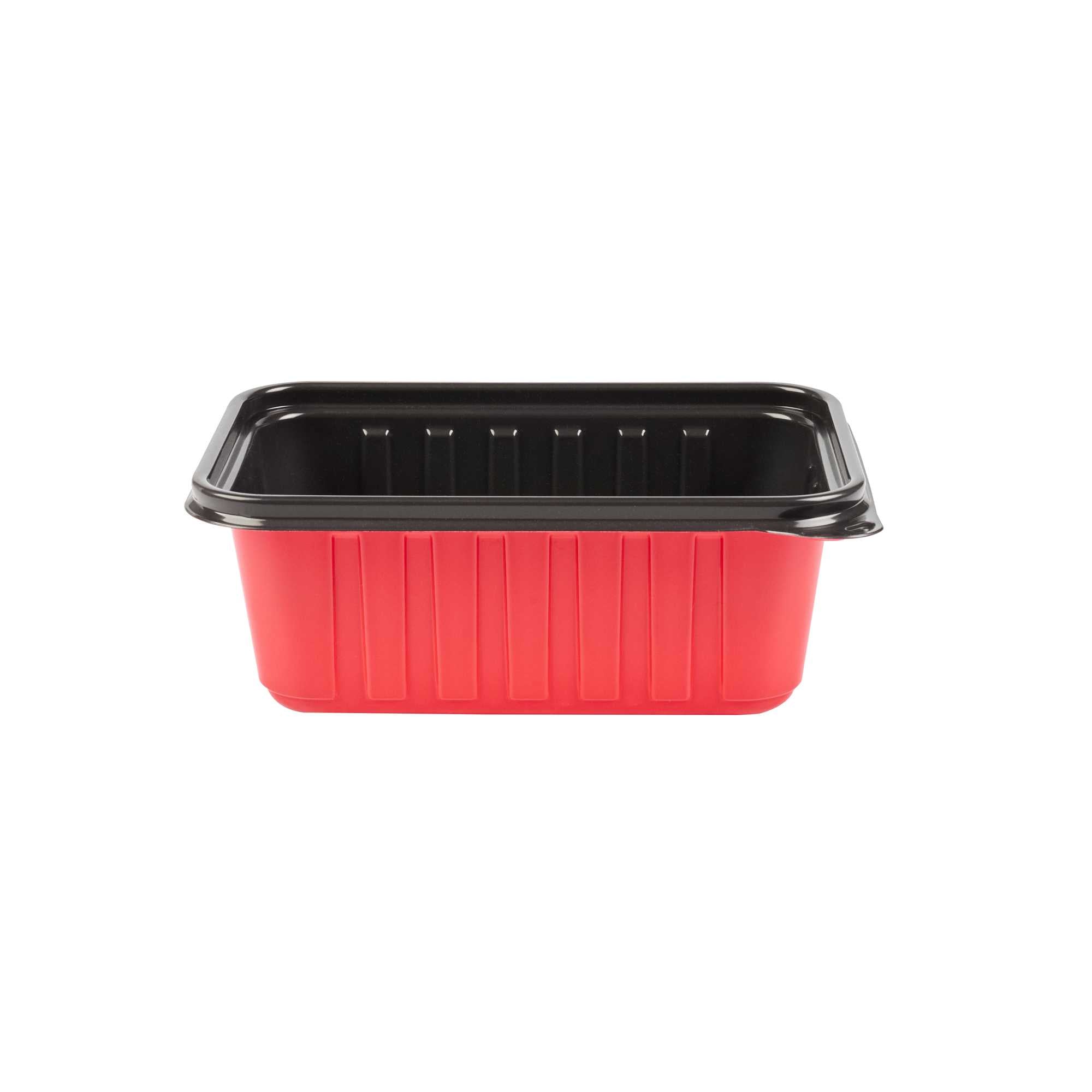 Bento Tek 30 oz Rectangle Red Plastic To Go Box - Microwave-Safe - 7 1/4" x 4 3/4" x 2 3/4" - 50 count box