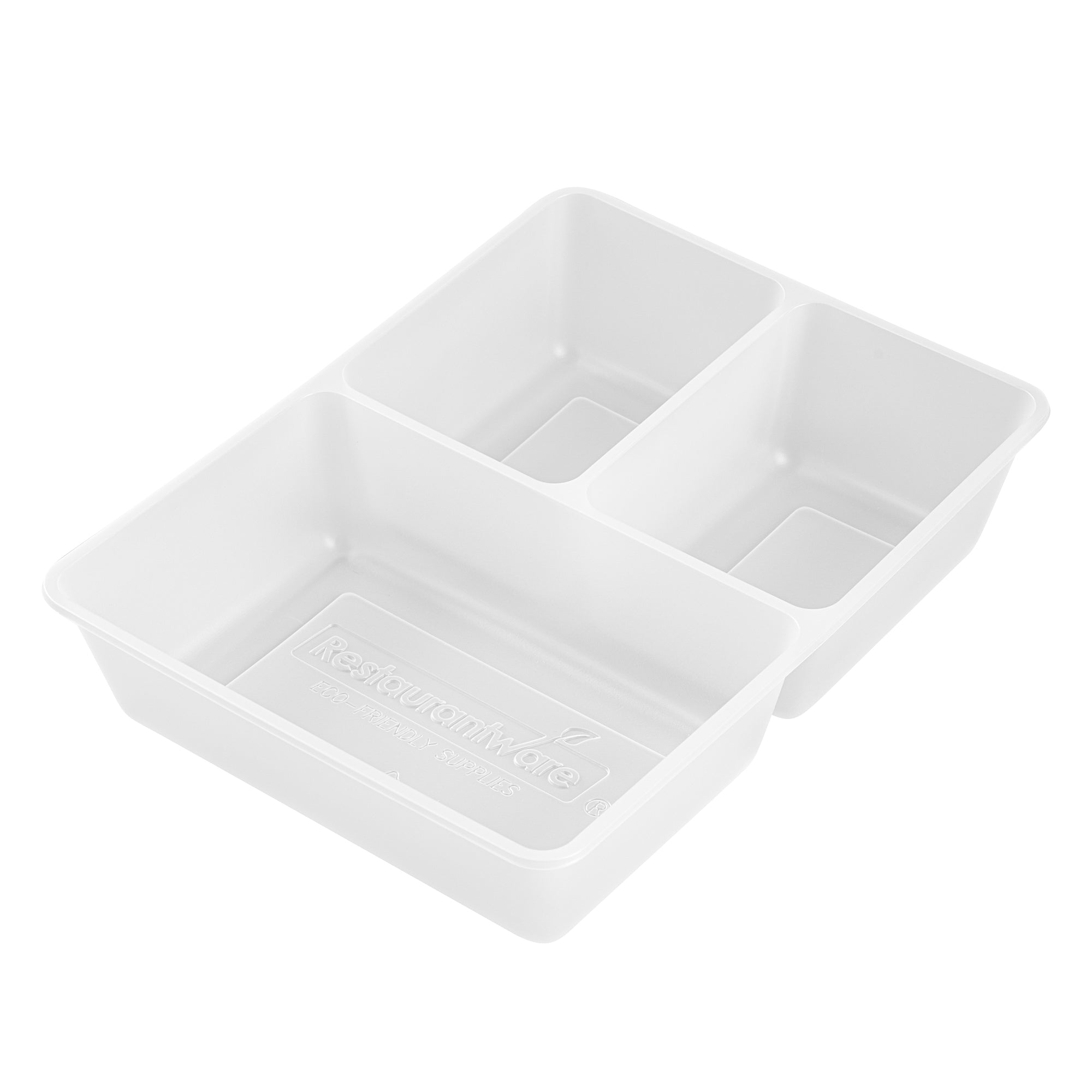 Bio Tek 40 oz White Plastic 3-Compartment Insert Tray - Fits 49 / 71 / 98 Bio Box Take Out Container, Microwave-Safe - 50 count box