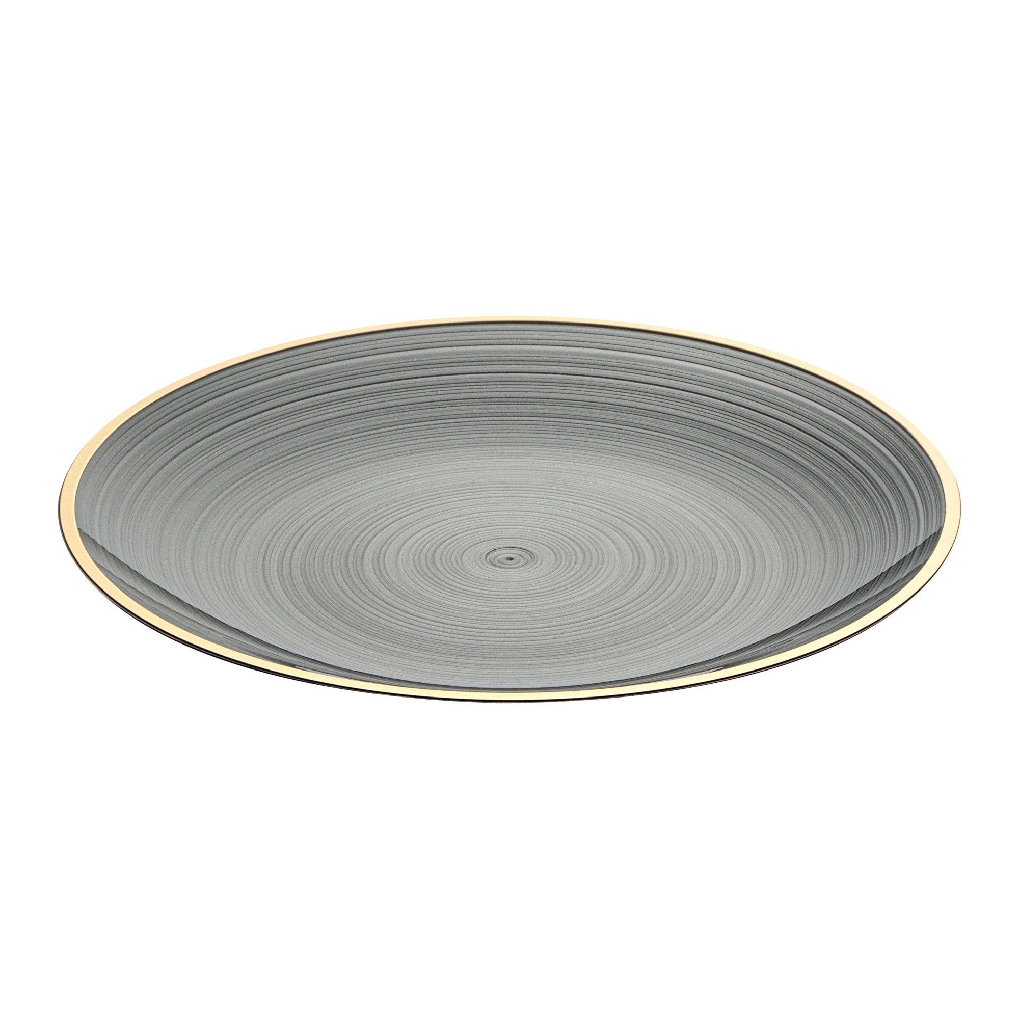 Moderna Round Black Translucent Plastic Gold-Rimmed Plate - Rippled - 7 1/4" x 7 1/4" - 100 count box