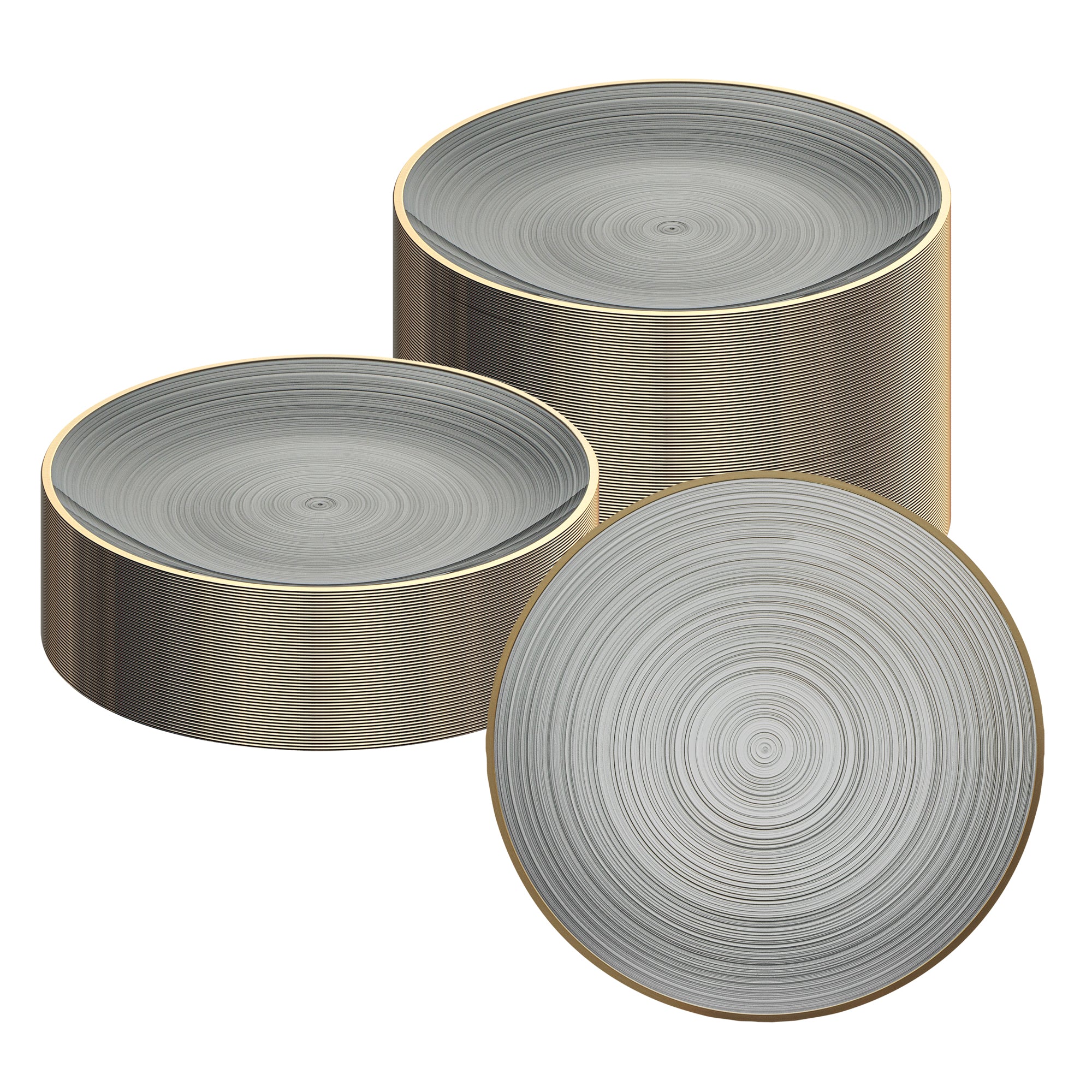 Moderna Round Black Translucent Plastic Gold-Rimmed Plate - Rippled - 7 1/4" x 7 1/4" - 100 count box