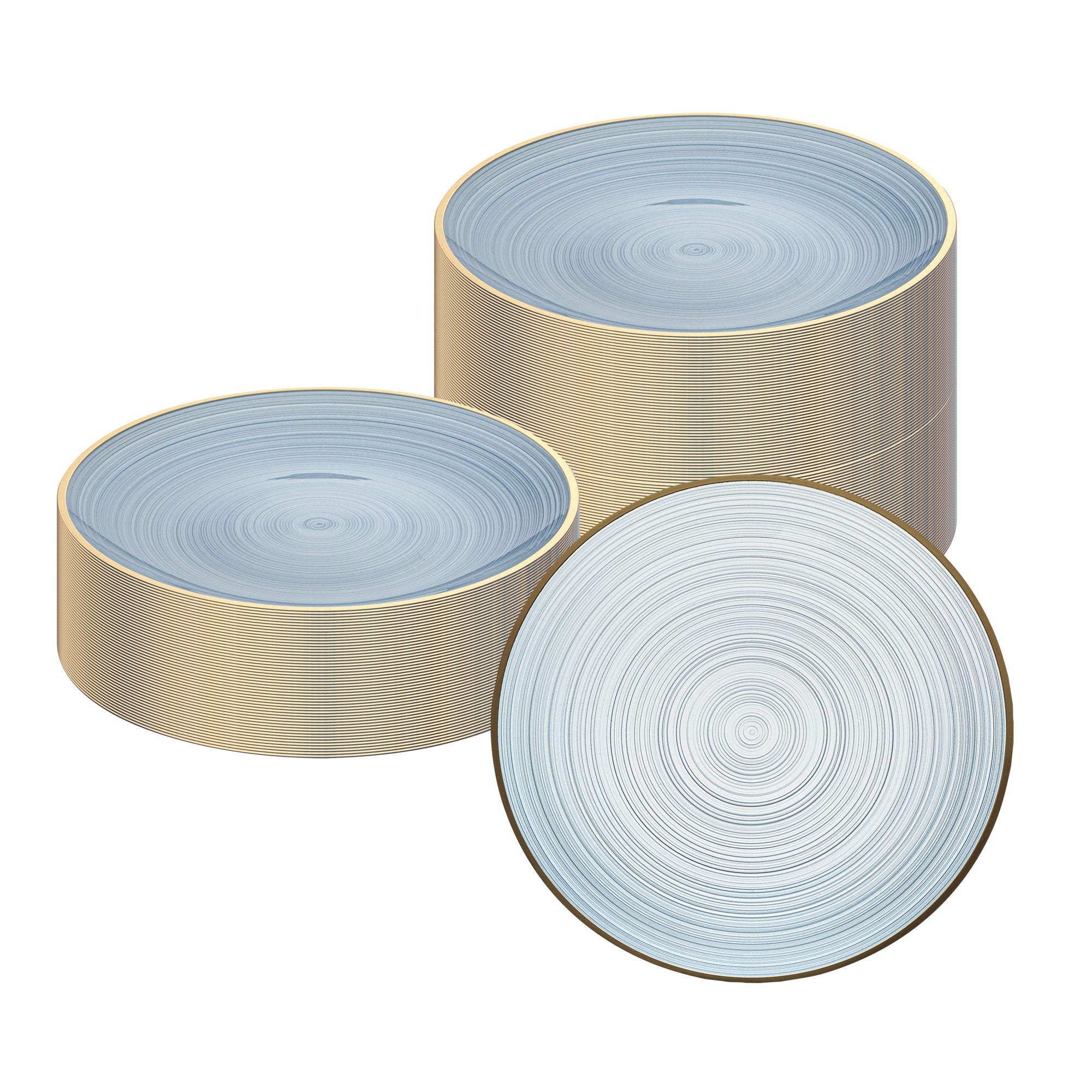 Moderna Round Blue Translucent Plastic Gold-Rimmed Plate - Rippled - 7 1/4" x 7 1/4" - 100 count box