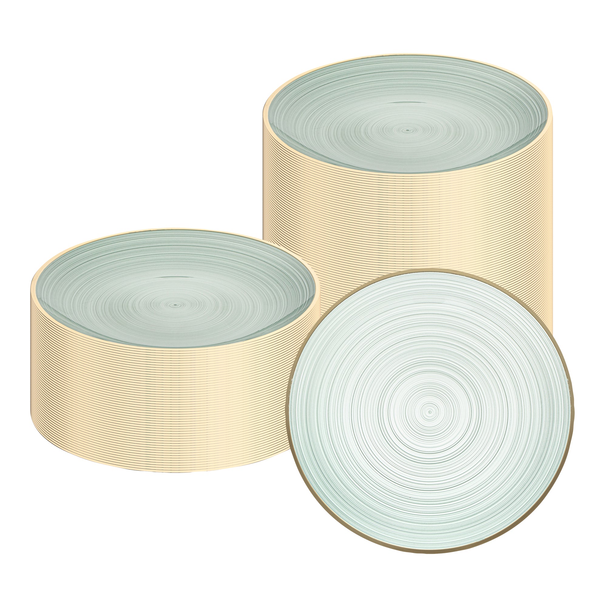 Moderna Round Green Translucent Plastic Gold-Rimmed Plate - Rippled - 7 1/4" x 7 1/4" - 100 count box