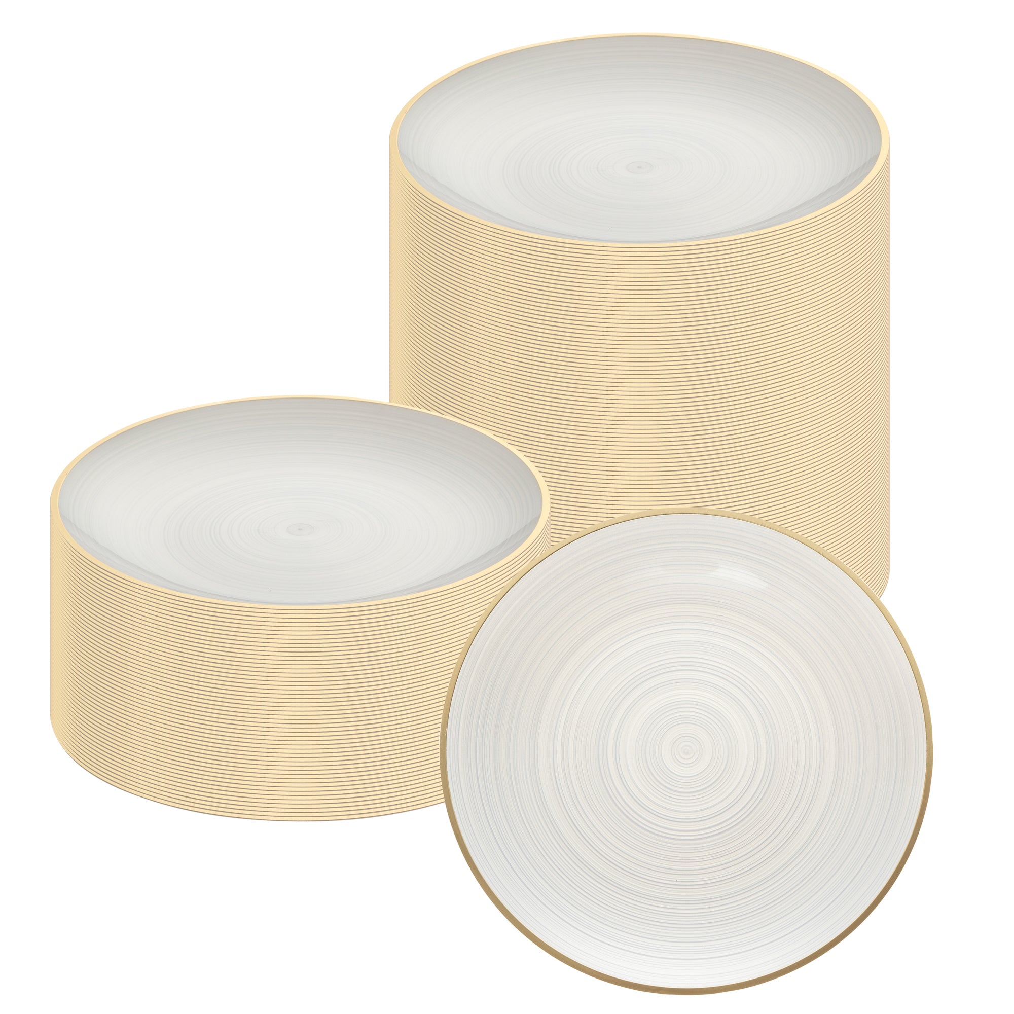 Moderna Round White Translucent Plastic Gold-Rimmed Plate - Rippled - 7 1/4" x 7 1/4" - 100 count box