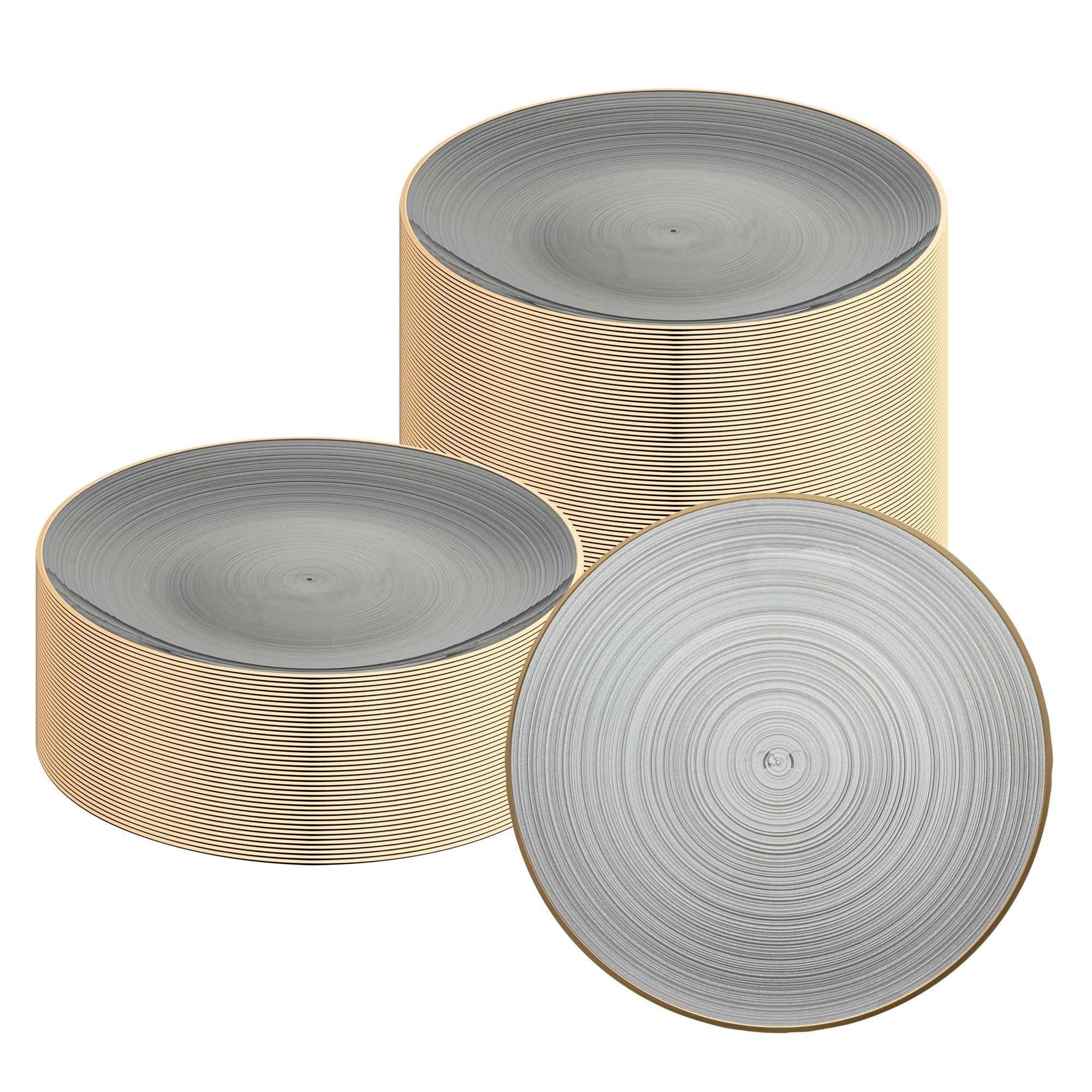 Moderna Round Black Translucent Plastic Gold-Rimmed Plate - Rippled - 10" x 10" - 100 count box