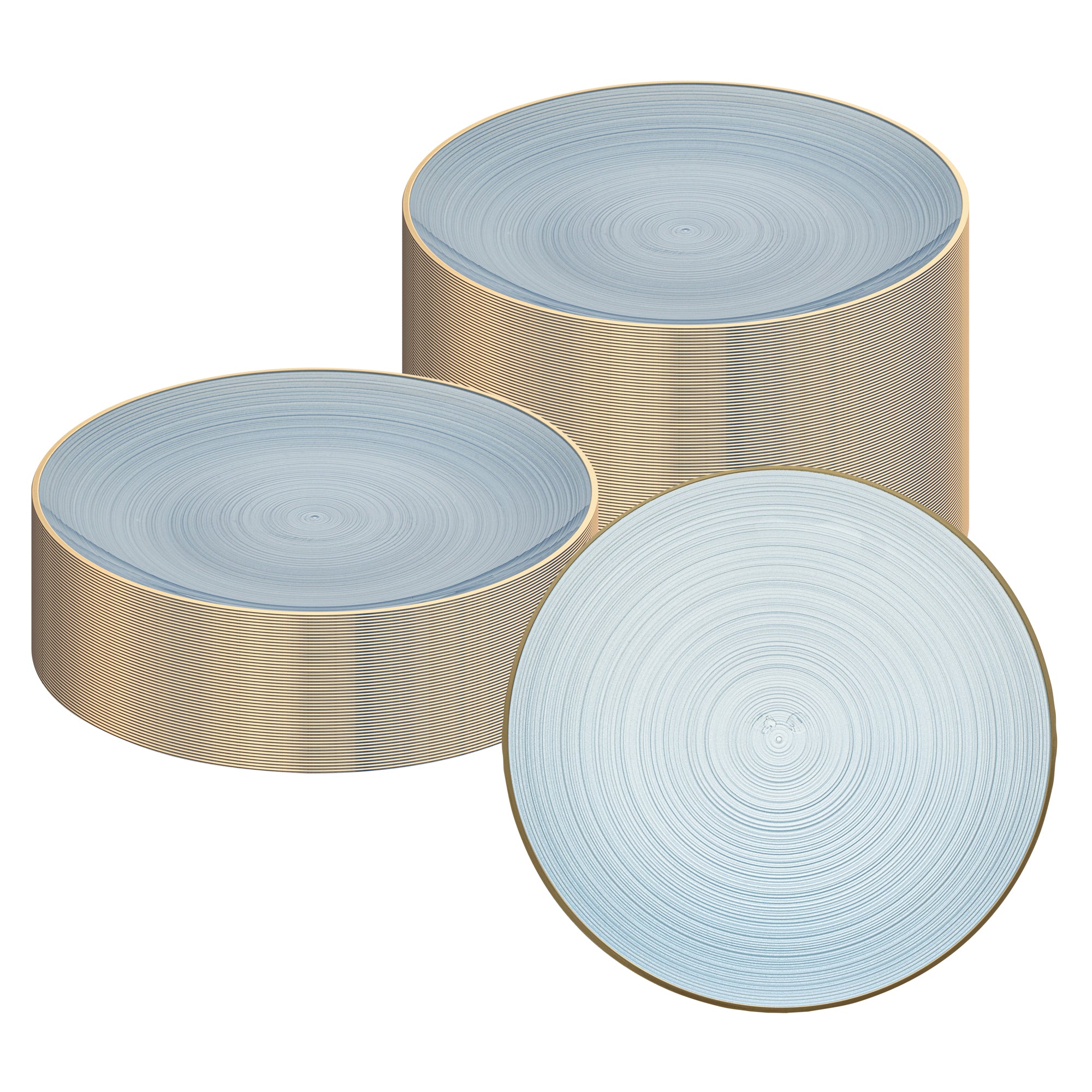 Moderna Round Blue Translucent Plastic Gold-Rimmed Plate - Rippled - 10" x 10" - 20 count box