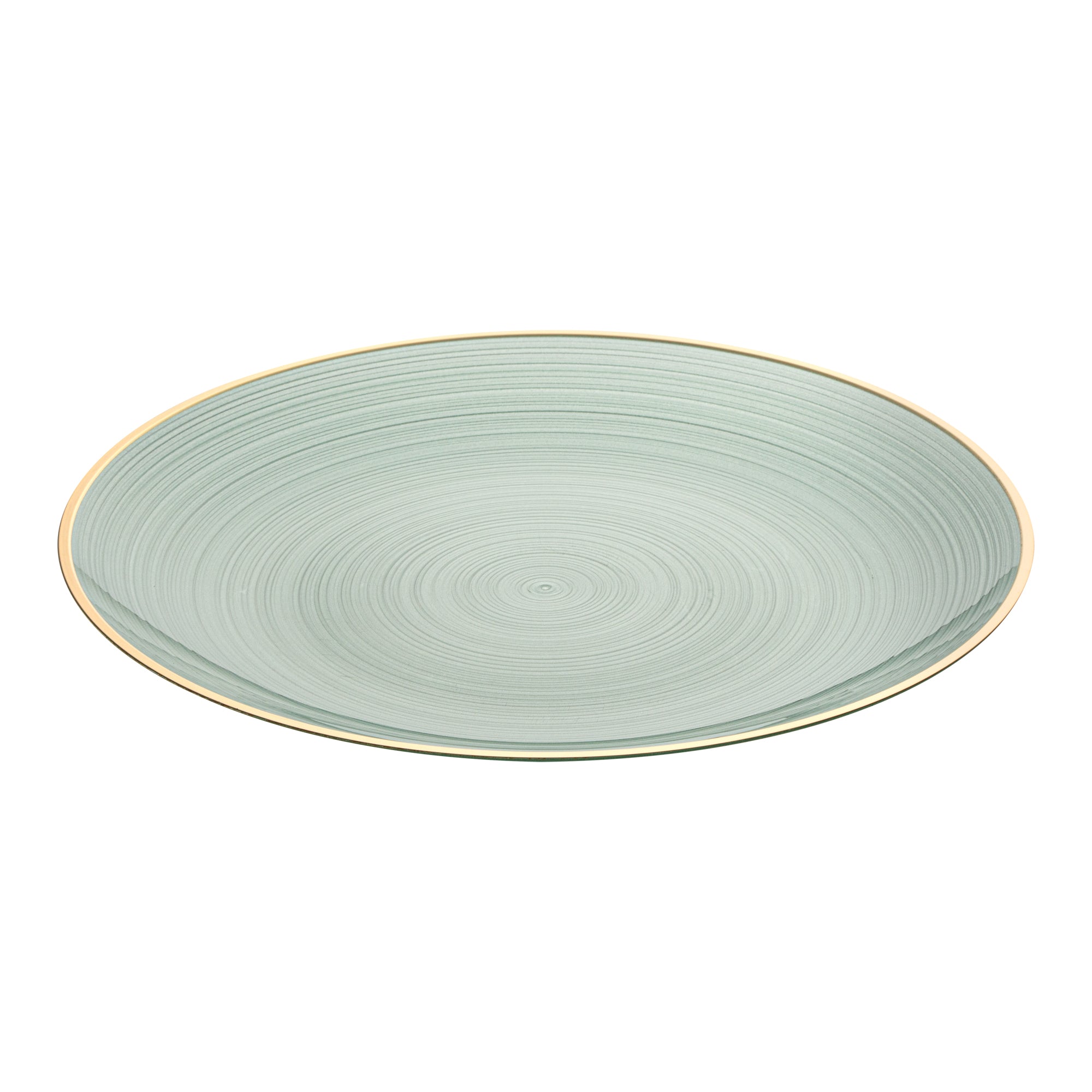 Moderna Round Green Translucent Plastic Gold-Rimmed Plate - Rippled - 10" x 10" - 20 count box