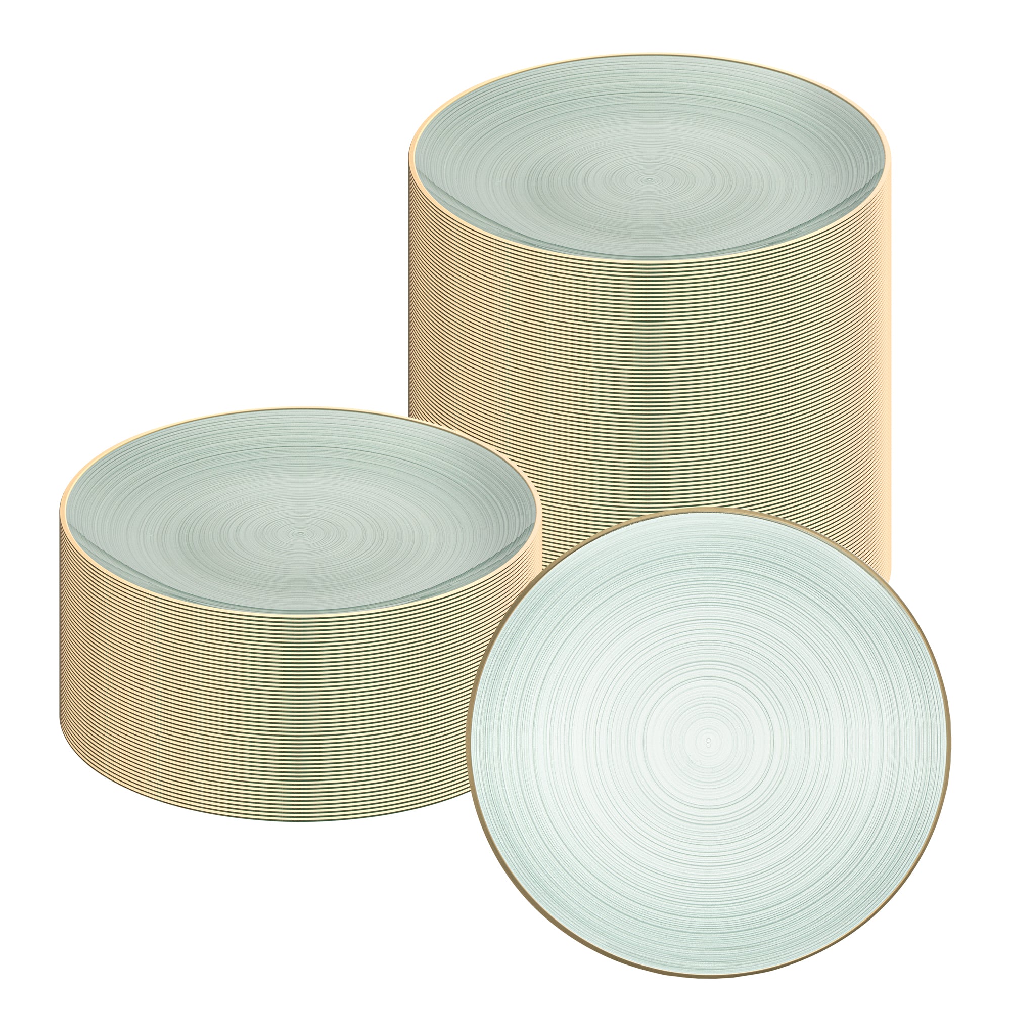 Moderna Round Green Translucent Plastic Gold-Rimmed Plate - Rippled - 10" x 10" - 20 count box