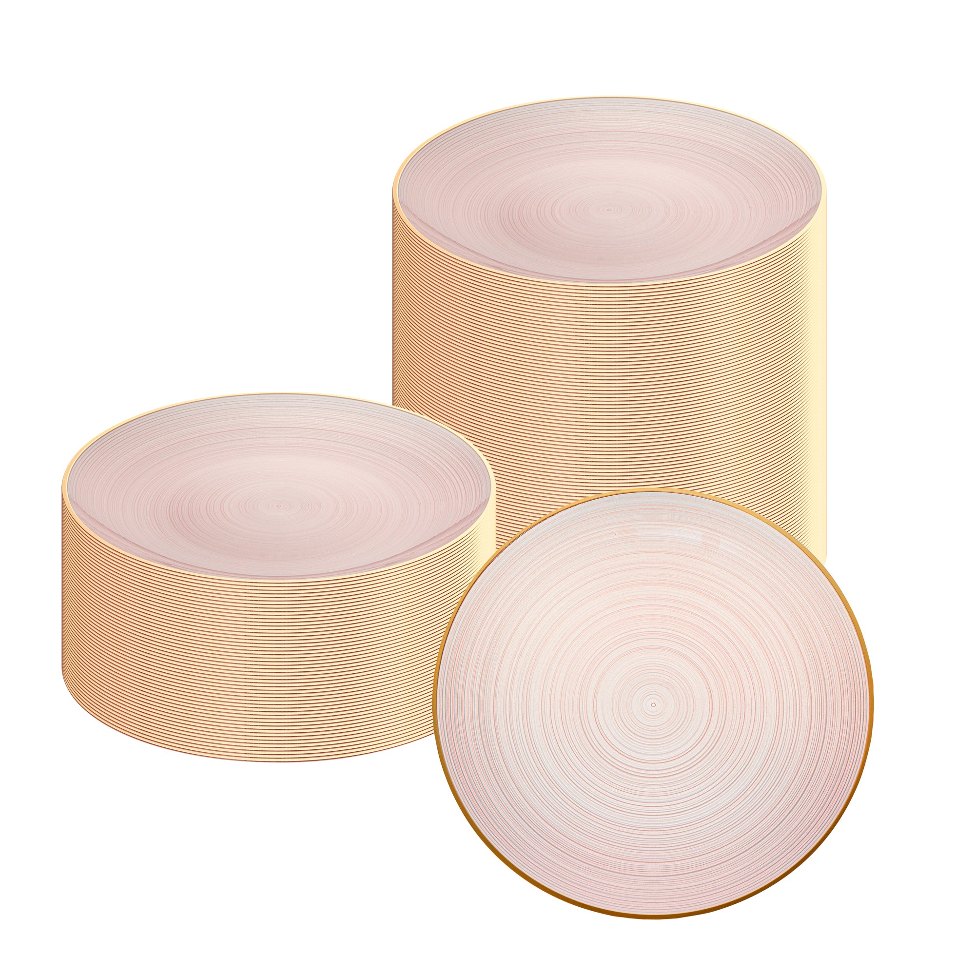 Moderna Round Pink Translucent Plastic Gold-Rimmed Plate - Rippled - 10" x 10" - 100 count box