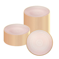 Moderna Round Pink Translucent Plastic Gold-Rimmed Plate - Rippled - 10