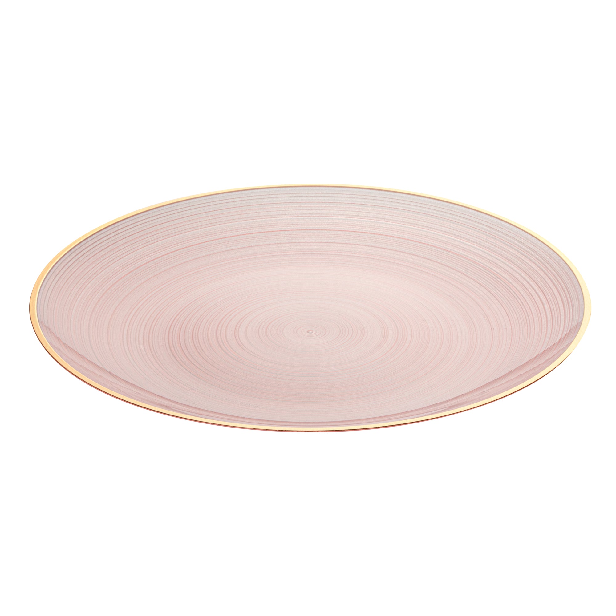 Moderna Round Pink Translucent Plastic Gold-Rimmed Plate - Rippled - 10" x 10" - 20 count box