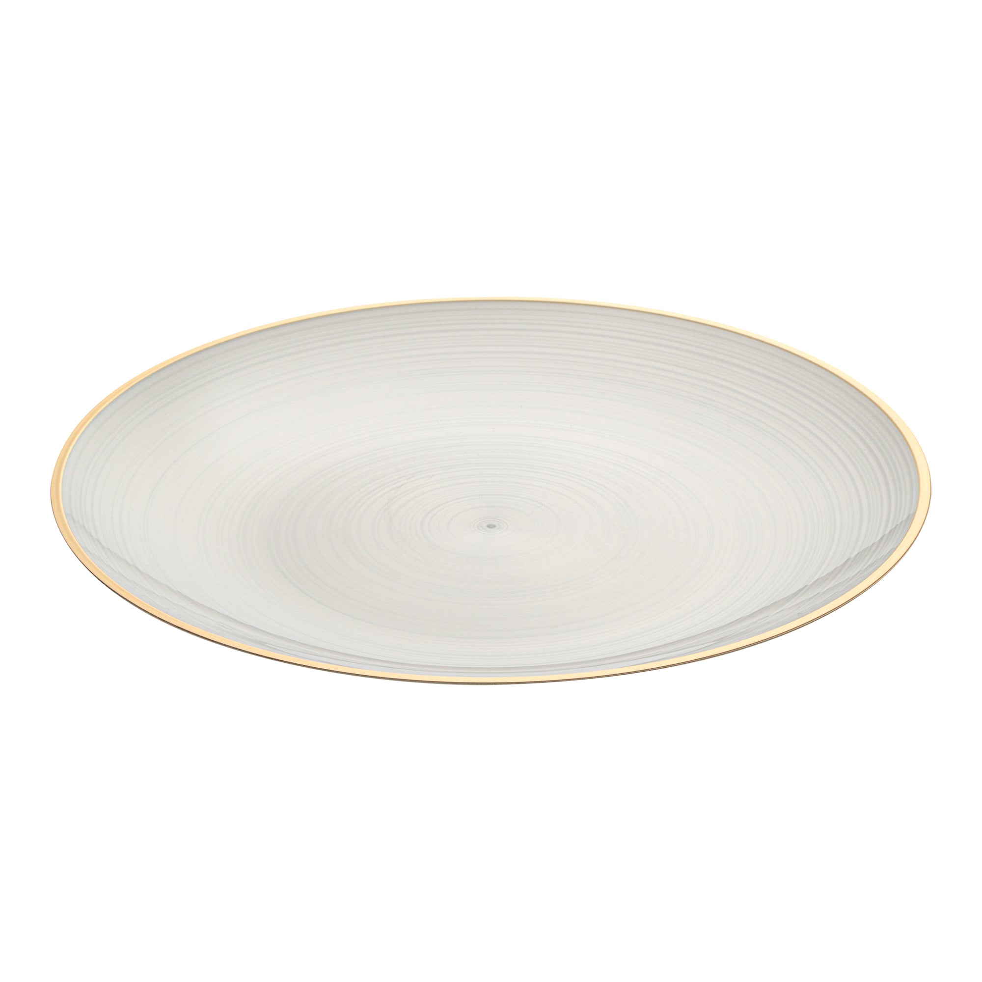 Moderna Round White Translucent Plastic Gold-Rimmed Plate - Rippled - 10" x 10" - 100 count box
