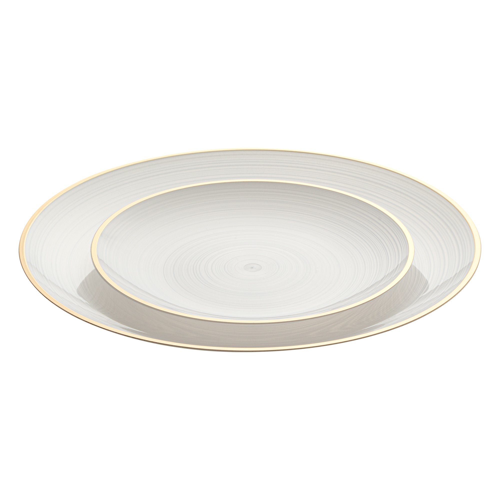 Moderna Round White Translucent Plastic Gold-Rimmed Plate Set - Rippled, Includes 7 1/4" and 10" Plates - 40 count box
