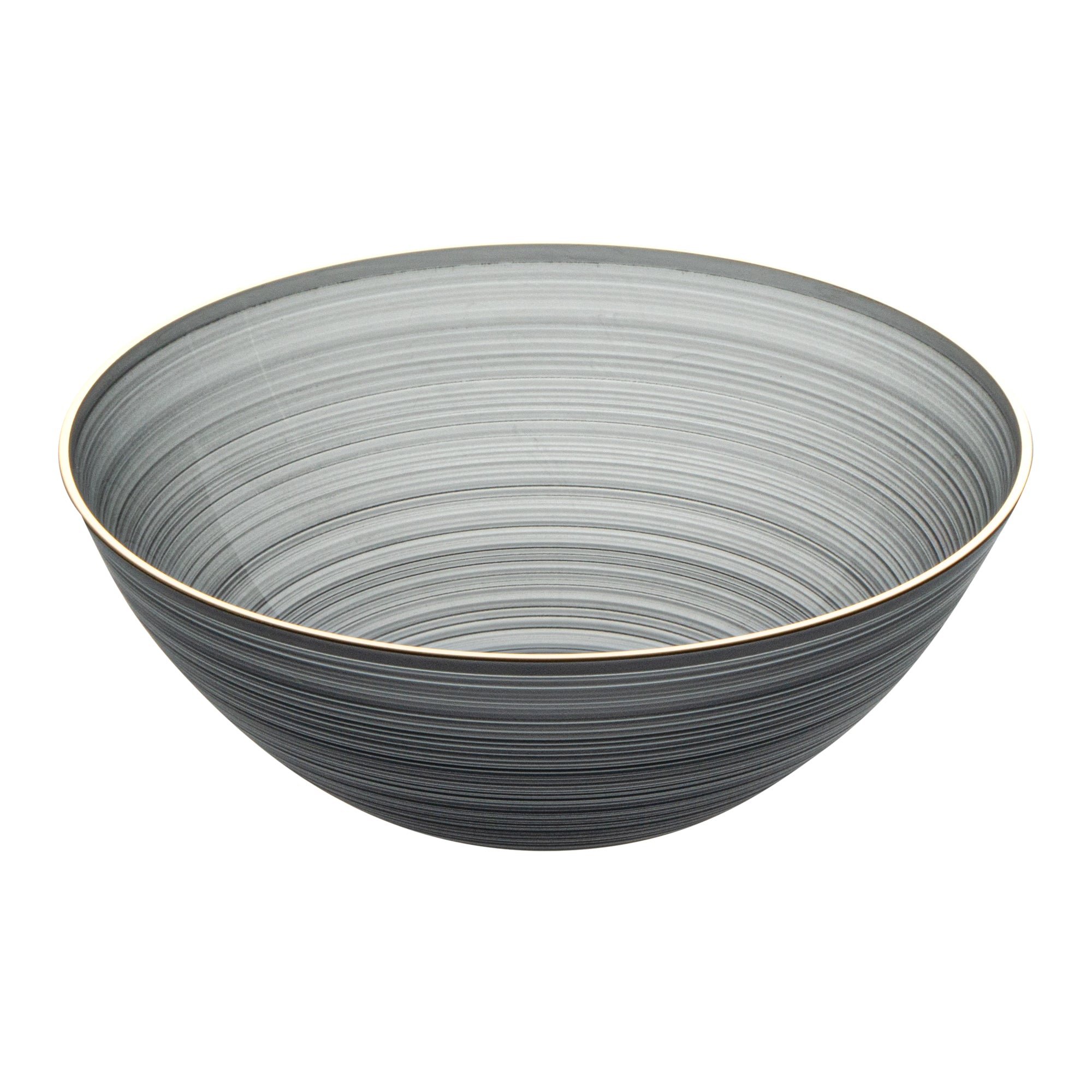 Moderna 16 oz Round Black Translucent Plastic Gold-Rimmed Bowl - Rippled - 5 1/2" x 5 1/2" x 2" - 100 count box