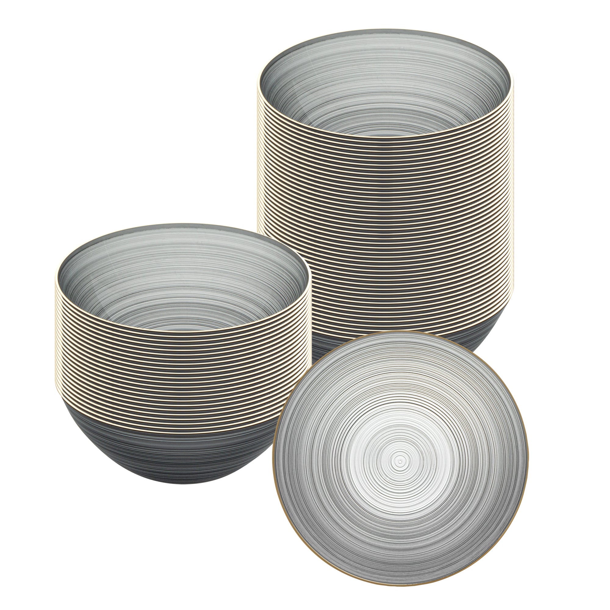 Moderna 16 oz Round Black Translucent Plastic Gold-Rimmed Bowl - Rippled - 5 1/2" x 5 1/2" x 2" - 100 count box