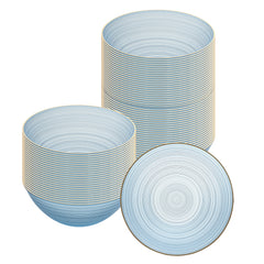 Moderna 16 oz Round Blue Translucent Plastic Gold-Rimmed Bowl - Rippled - 5 1/2