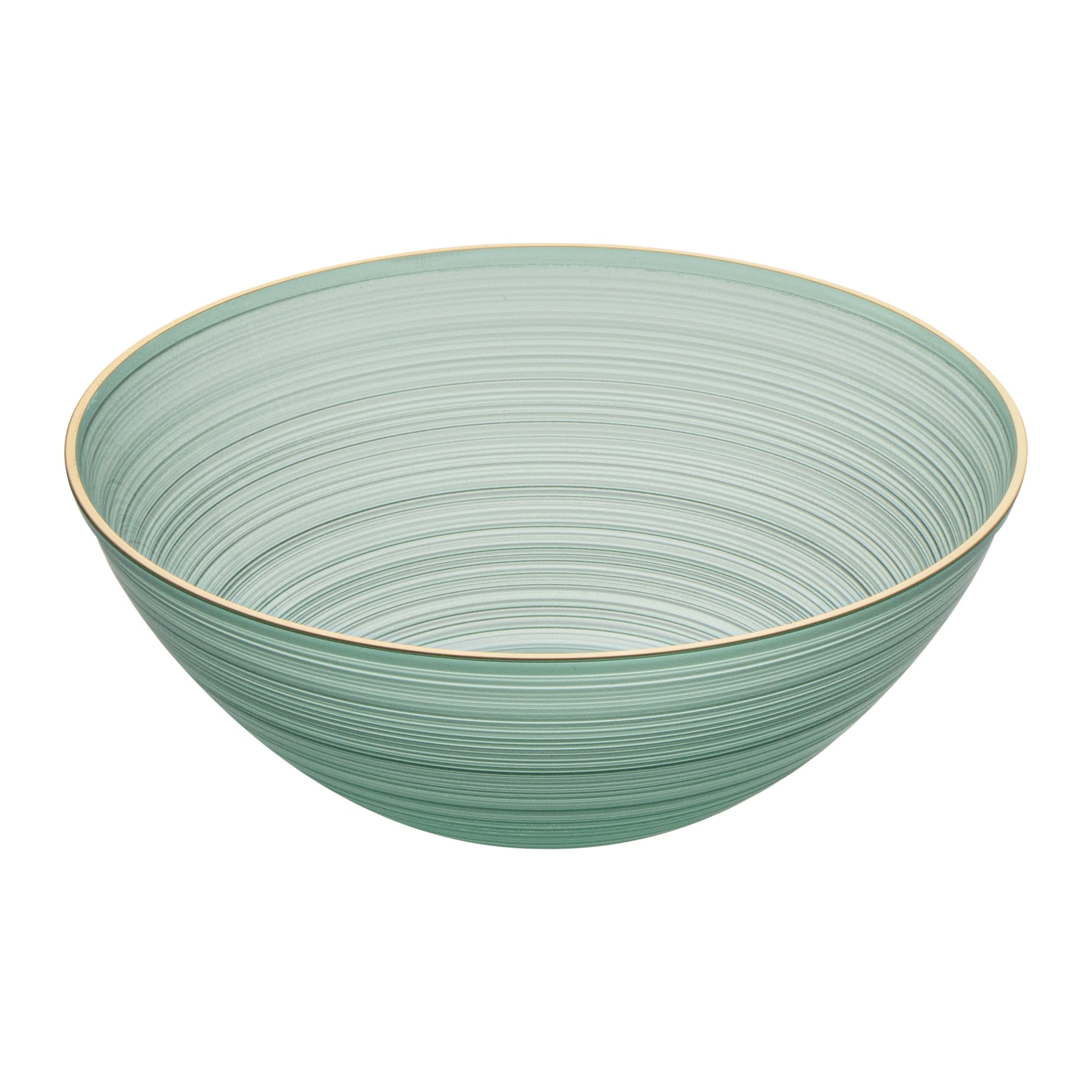 Moderna 16 oz Round Green Translucent Plastic Gold-Rimmed Bowl - Rippled - 5 1/2" x 5 1/2" x 2" - 100 count box