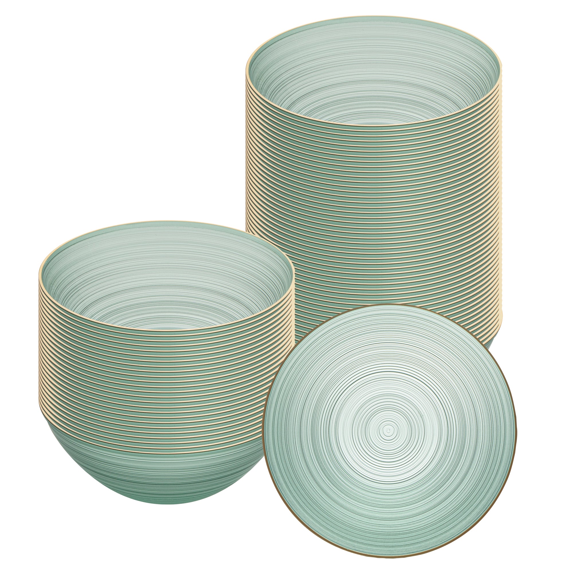 Moderna 16 oz Round Green Translucent Plastic Gold-Rimmed Bowl - Rippled - 5 1/2" x 5 1/2" x 2" - 100 count box