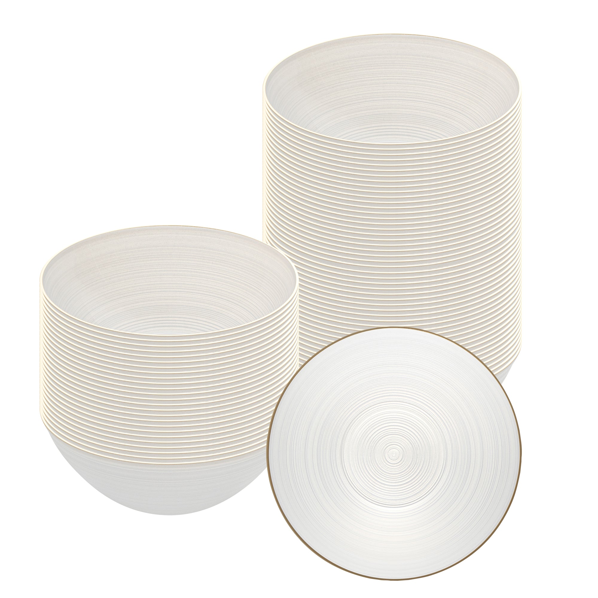 Moderna 16 oz Round White Translucent Plastic Gold-Rimmed Bowl - Rippled - 5 1/2" x 5 1/2" x 2" - 20 count box