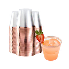 Chef 101 5 oz Clear Plastic Tumbler - with Rose Gold Rim - 2 3/4