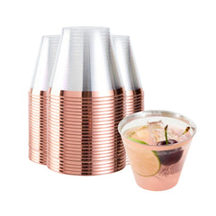 Chef 101 9 oz Clear Plastic Tumbler - with Rose Gold Rim - 3 1/2
