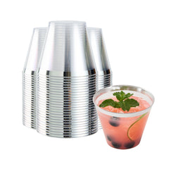 Chef 101 9 oz Clear Plastic Tumbler - with Silver Rim - 3 1/2