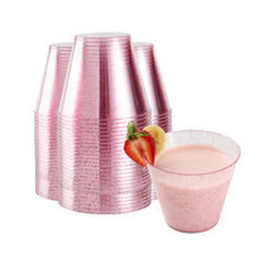 Chef 101 9 oz Pink Glitter Plastic Tumbler - 3 1/2