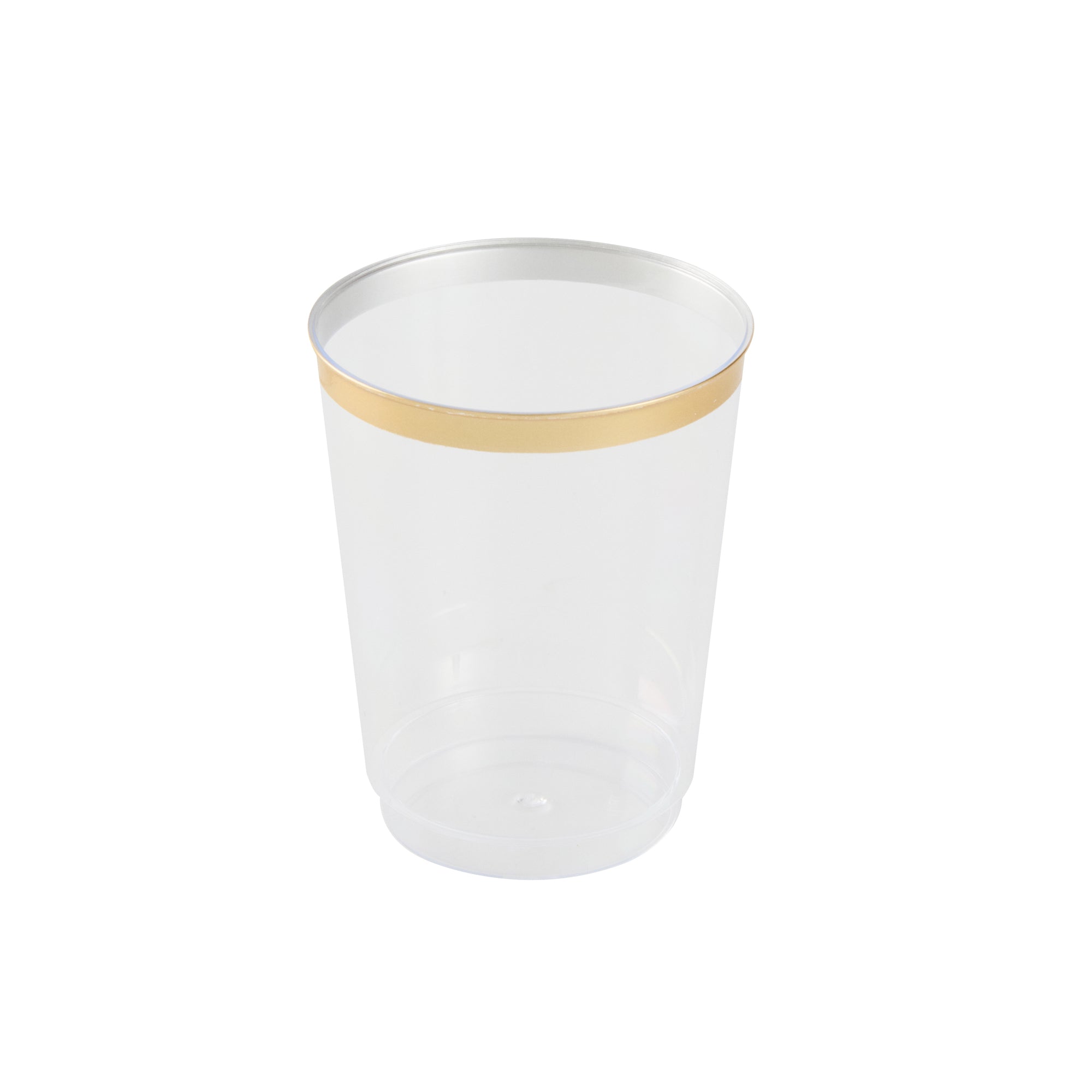 Chef 101 10 oz Clear Plastic Tumbler - with Gold Rim - 3" x 3" x 3 3/4" - 20 count box