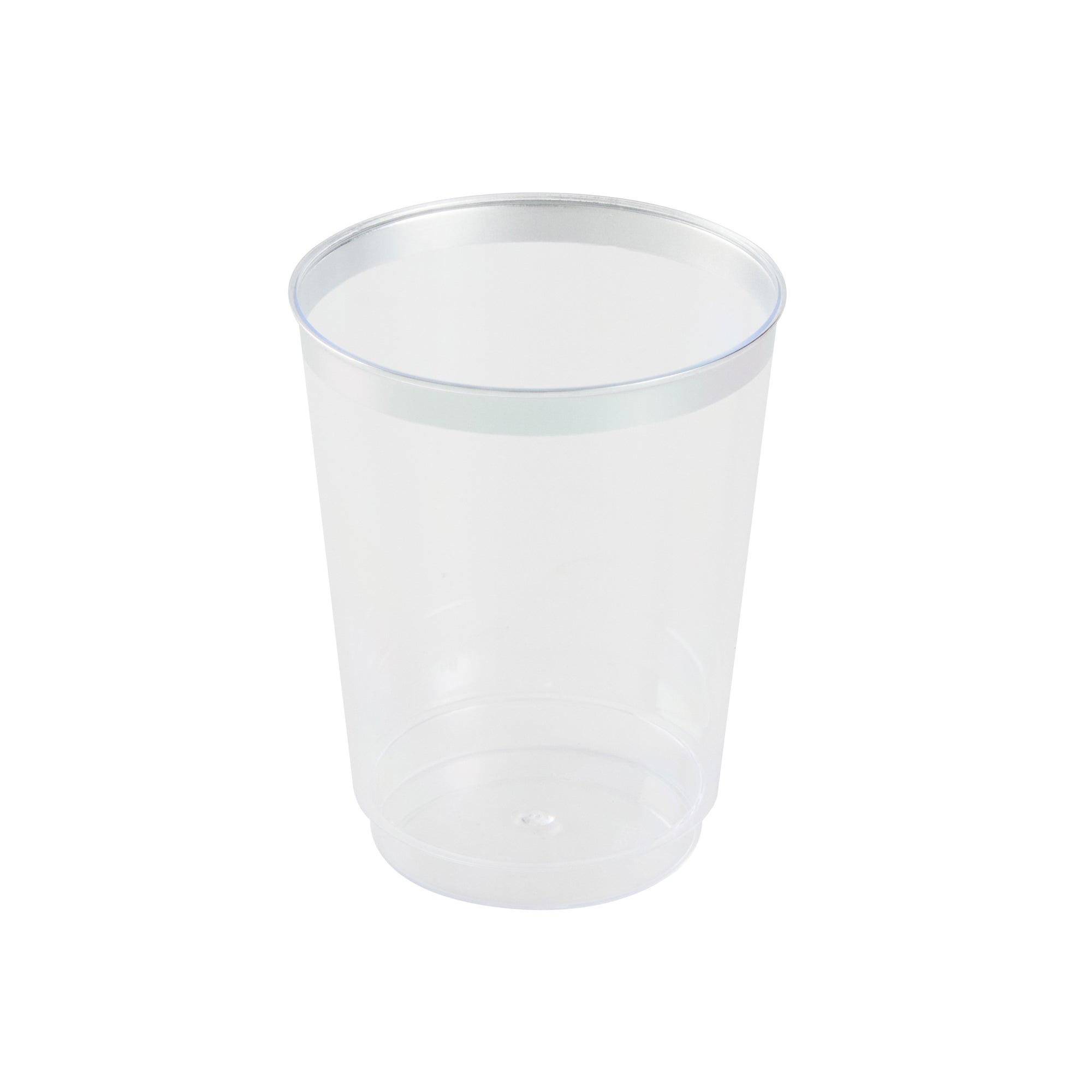 Chef 101 10 oz Clear Plastic Tumbler - with Silver Rim - 3" x 3" x 3 3/4" - 20 count box